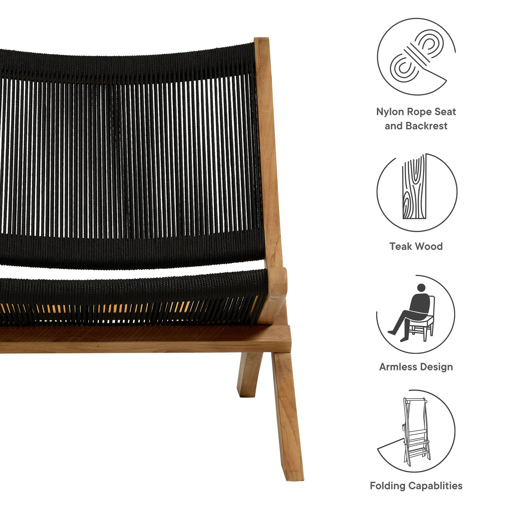 Vienna Outdoor Patio Teak and Rope Folding Accent Lounge Chair by Modway - Image 9