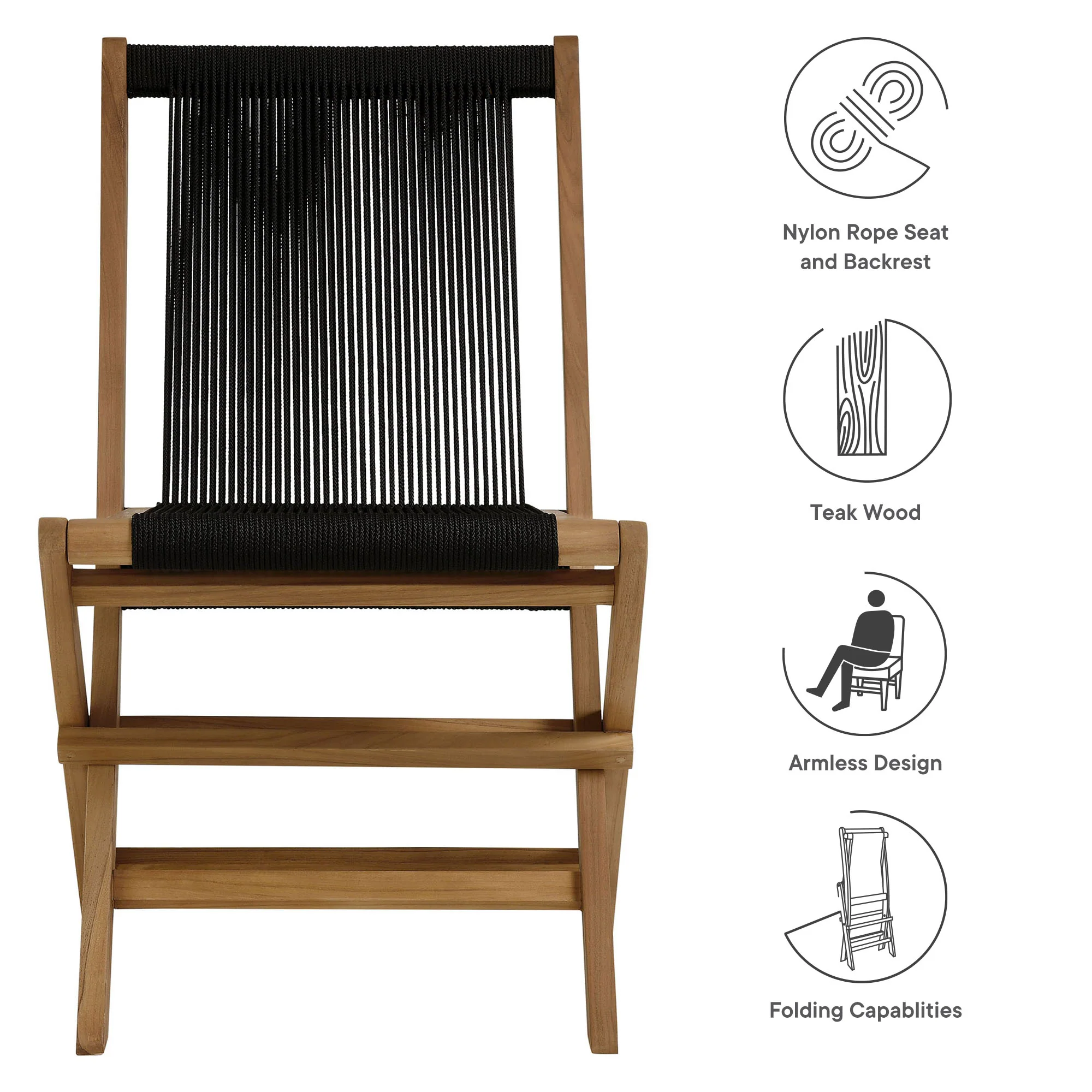 Vienna Outdoor Patio Teak and Rope Folding Chairs Set of 4 by Modway - Image 10