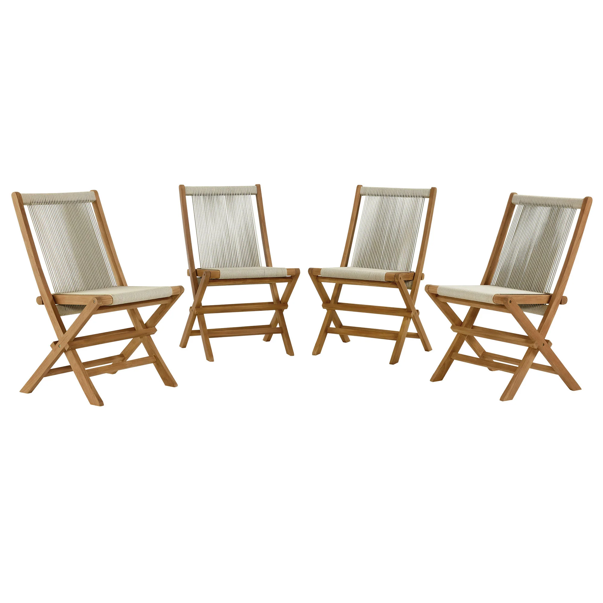 Vienna Outdoor Patio Teak and Rope Folding Chairs Set of 4 by Modway - Image 12
