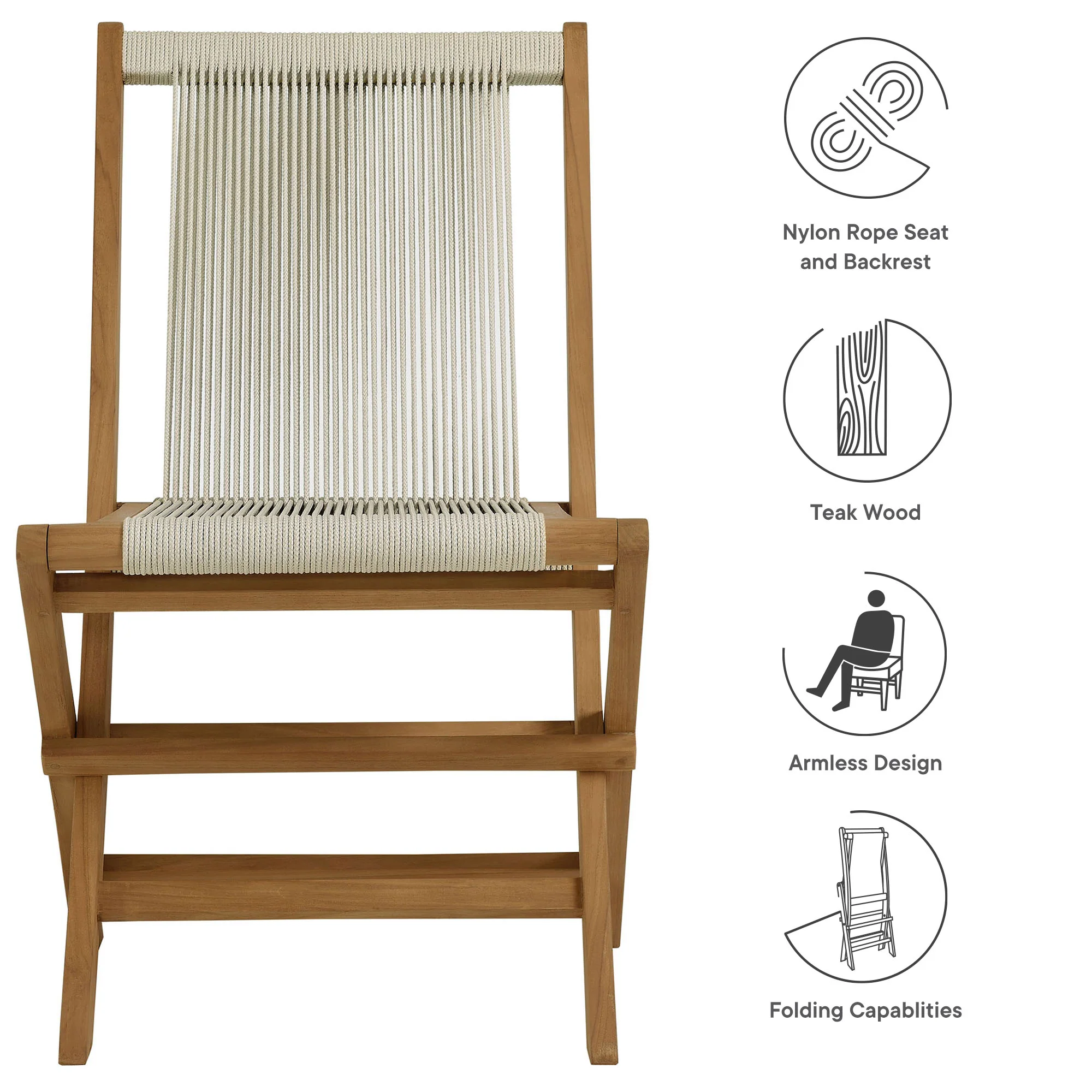 Vienna Outdoor Patio Teak and Rope Folding Chairs Set of 4 by Modway - Image 21