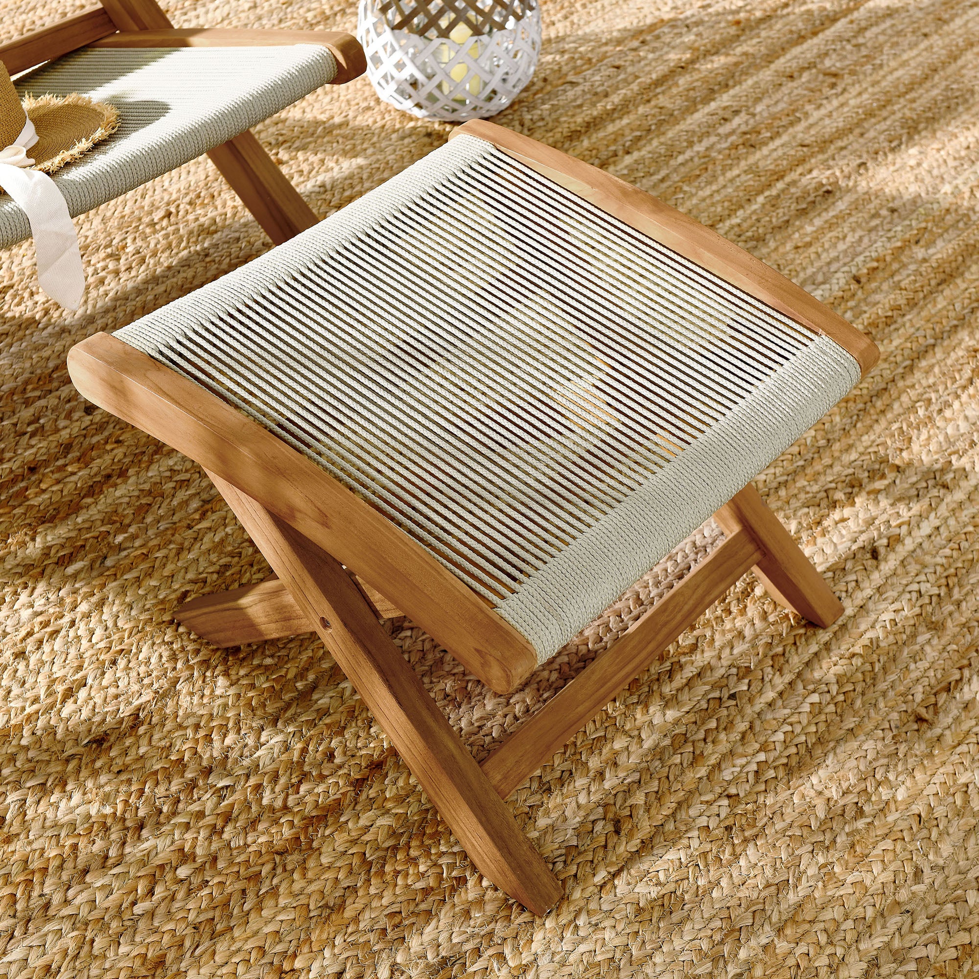 Vienna Outdoor Patio Teak and Rope Folding Ottoman by Modway - Image 16