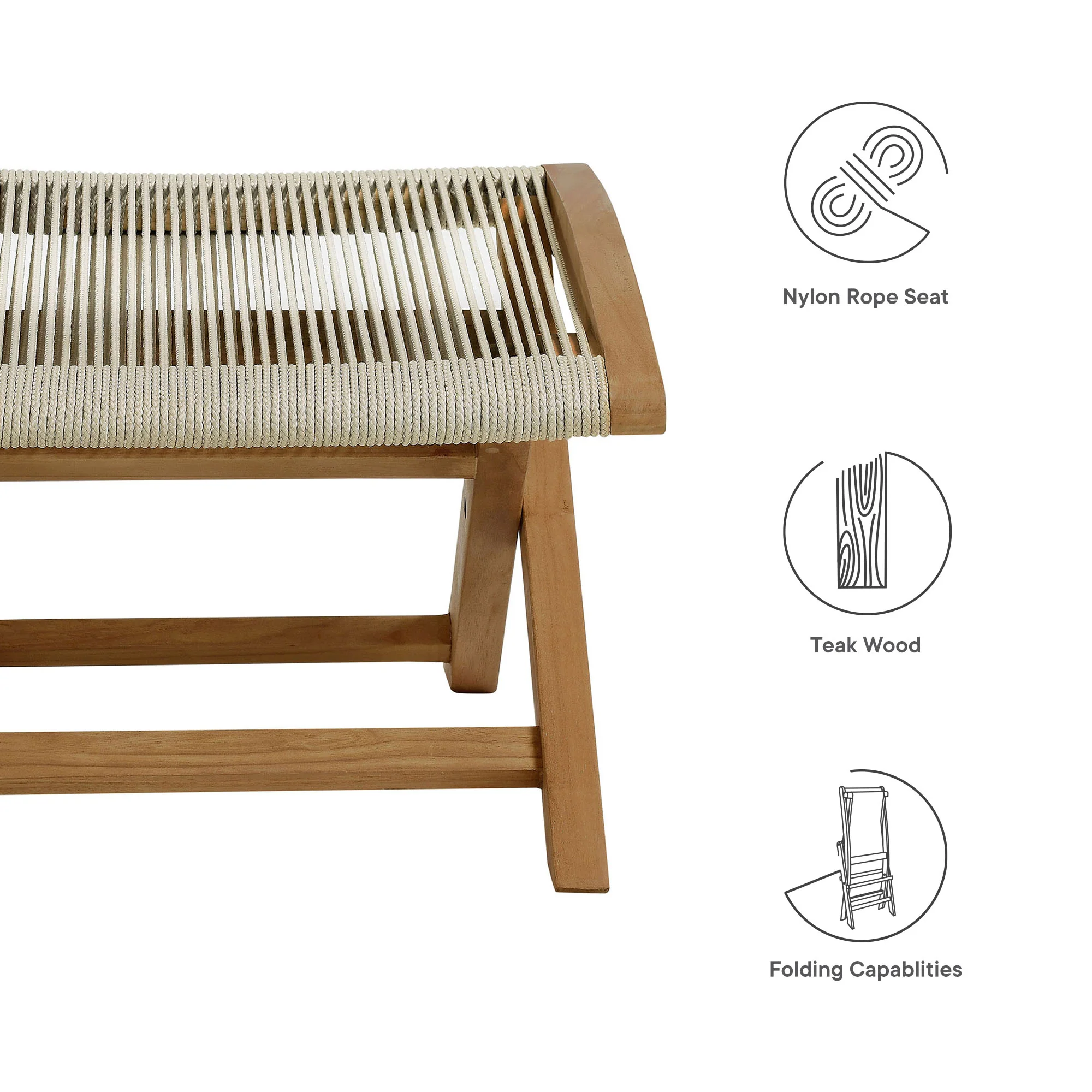 Vienna Outdoor Patio Teak and Rope Folding Ottoman by Modway - Image 17