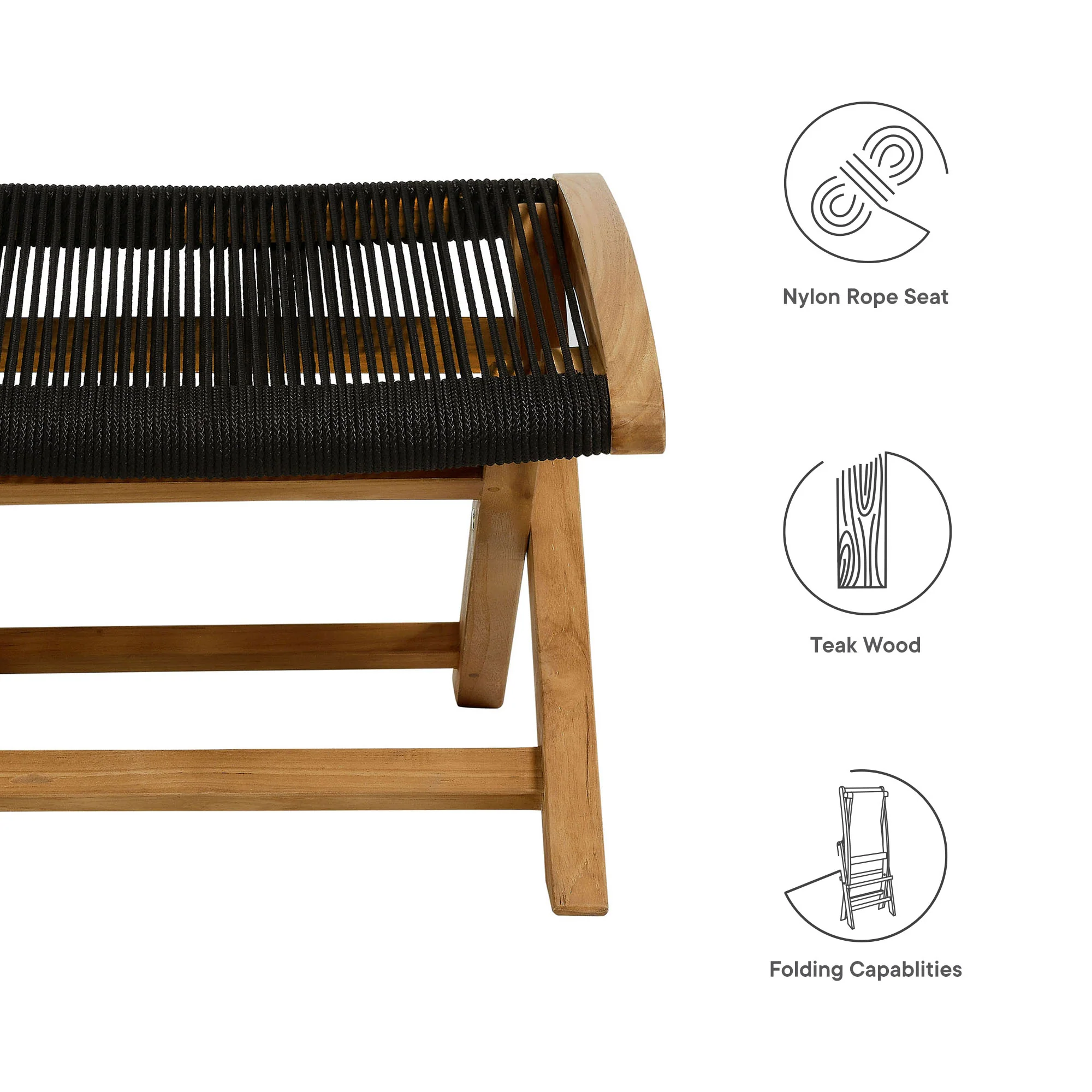 Vienna Outdoor Patio Teak and Rope Folding Ottoman by Modway - Image 8