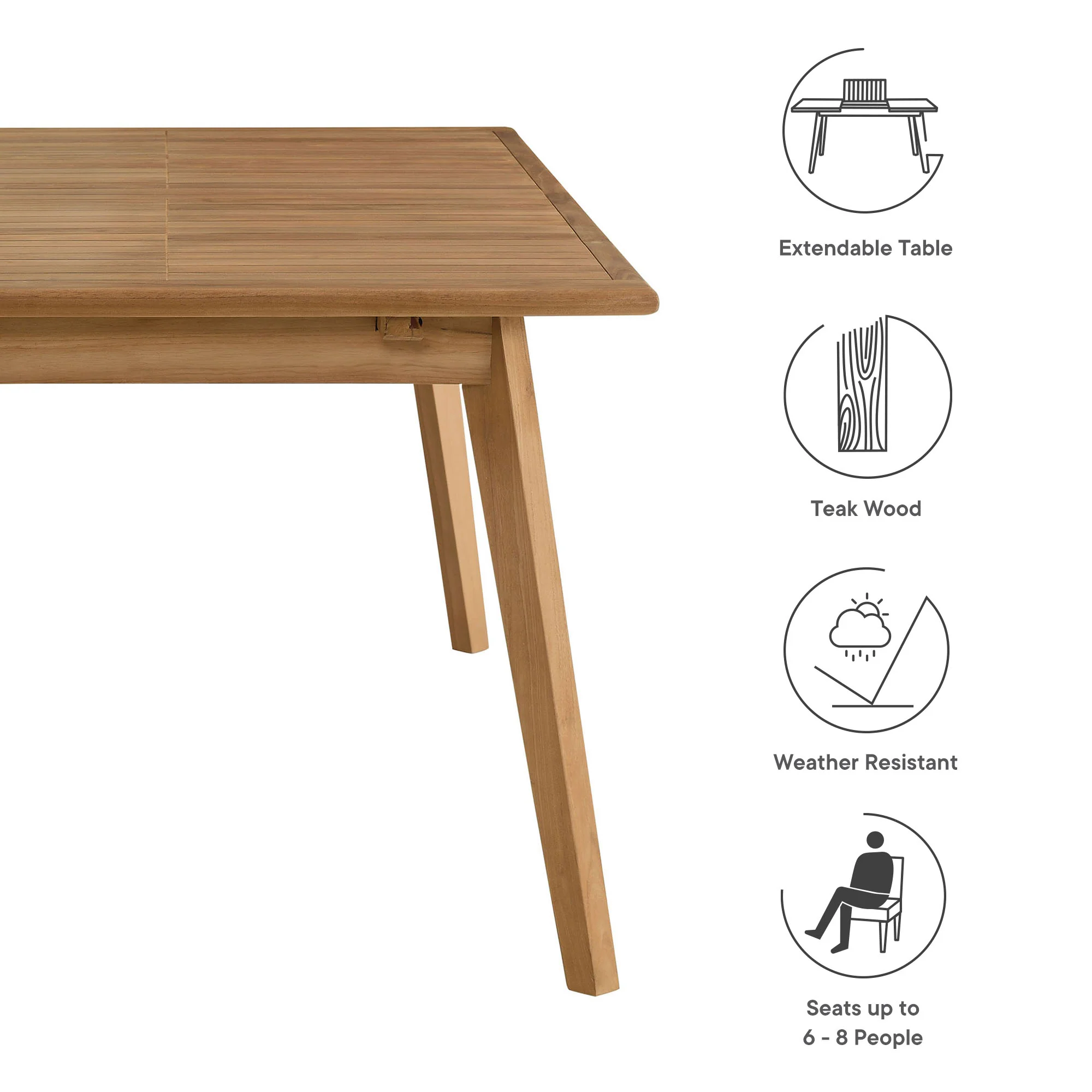 Vienna Outdoor Patio Teak Wood Extendable Dining Table by Modway - Image 12