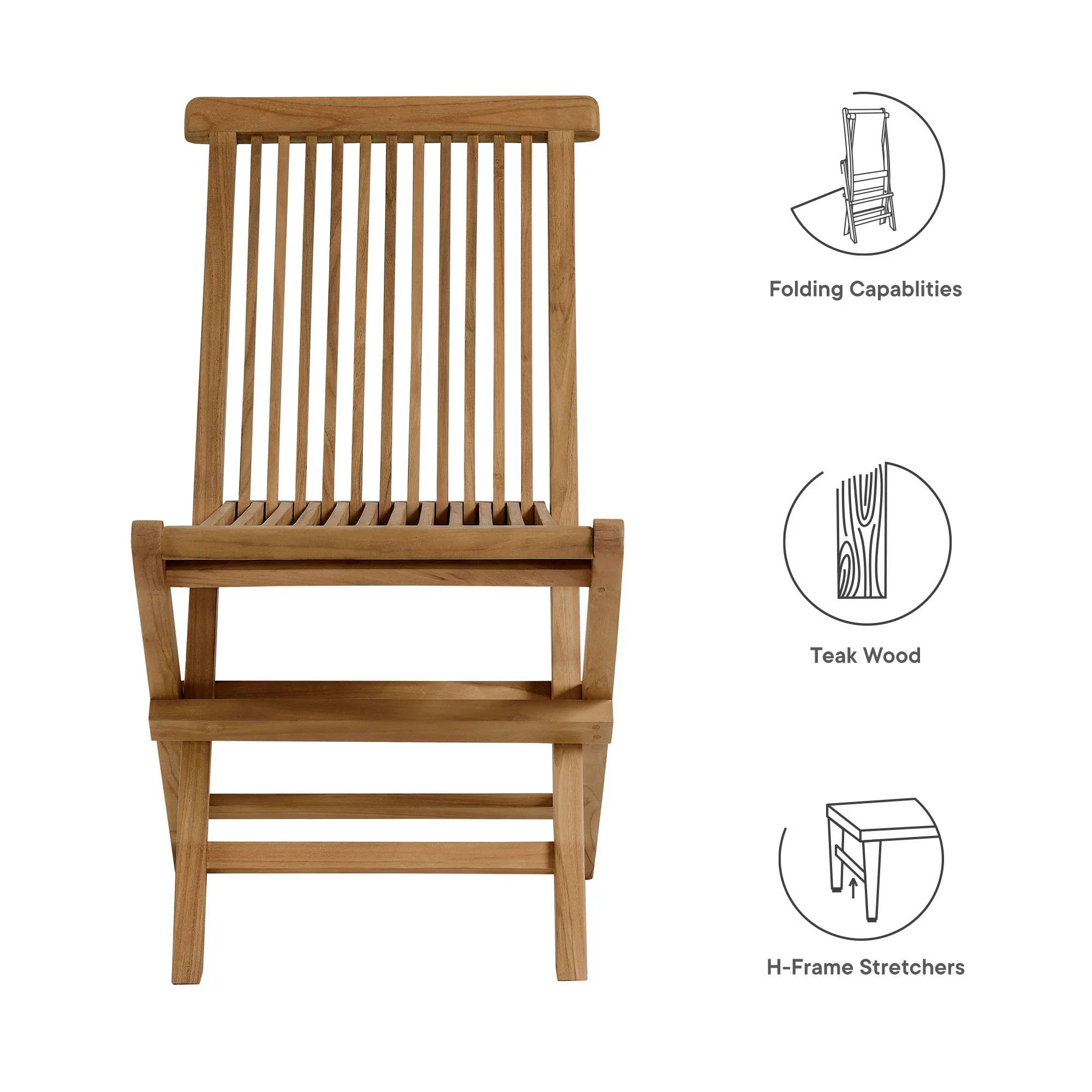 Vienna Outdoor Patio Teak Wood Folding Dining Chairs Set of 4 by Modway - Image 10