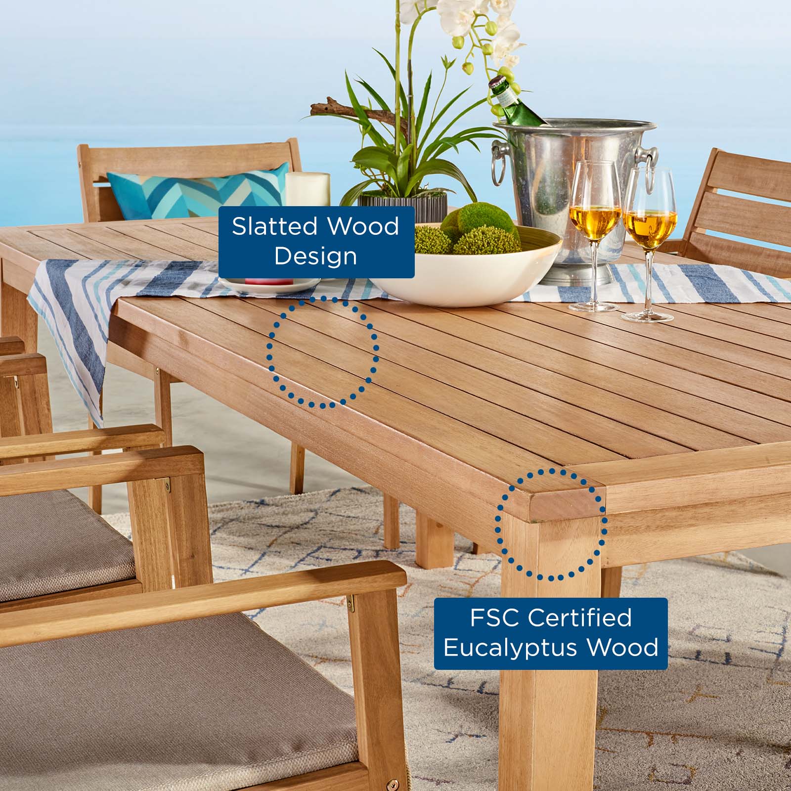 Viewscape 83" Outdoor Patio Ash Wood Dining Table By Modway - EEI-3709 - Image 7
