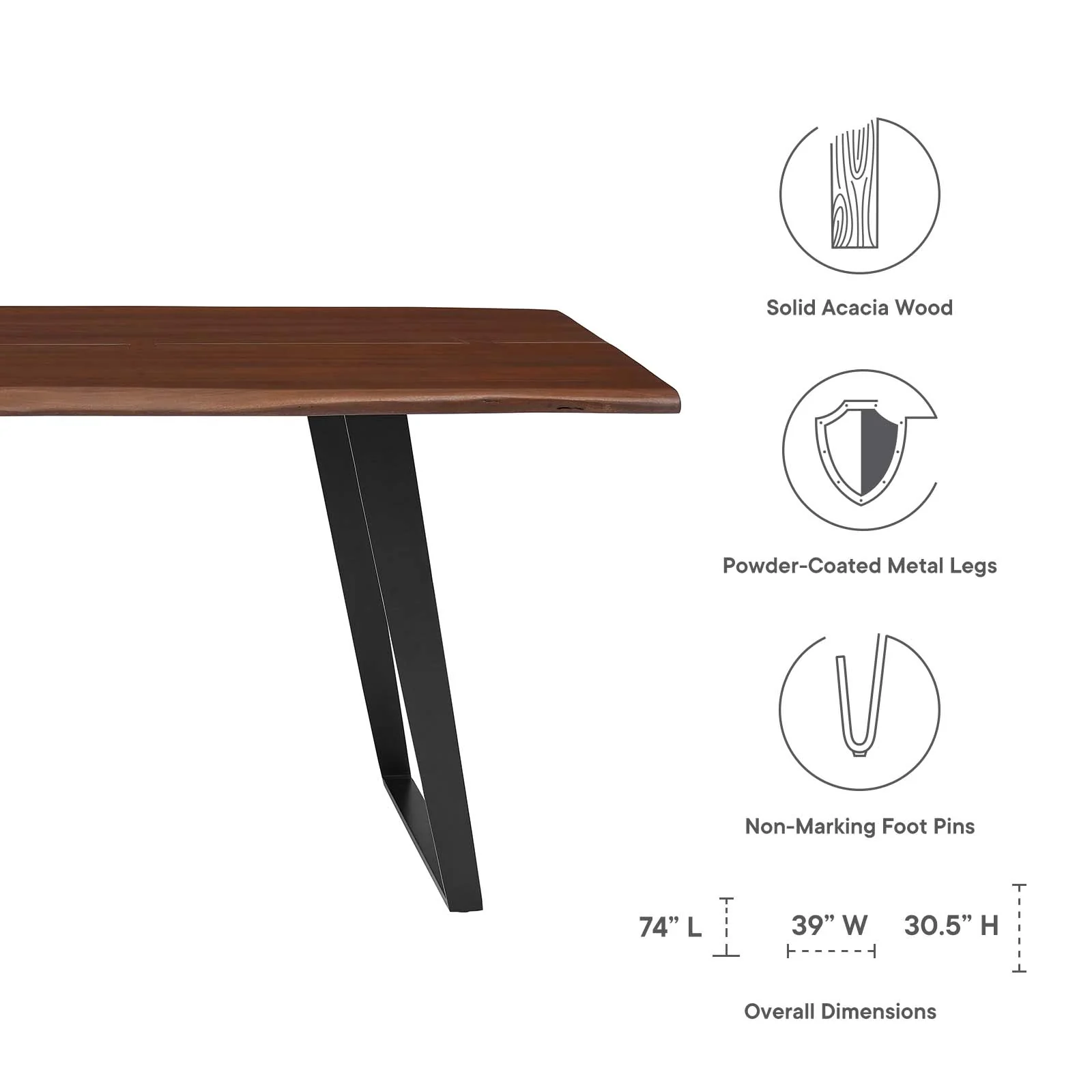 Viggo 74" Live Edge Acacia Wood Dining Table By Modway - EEI-6069 - Image 3