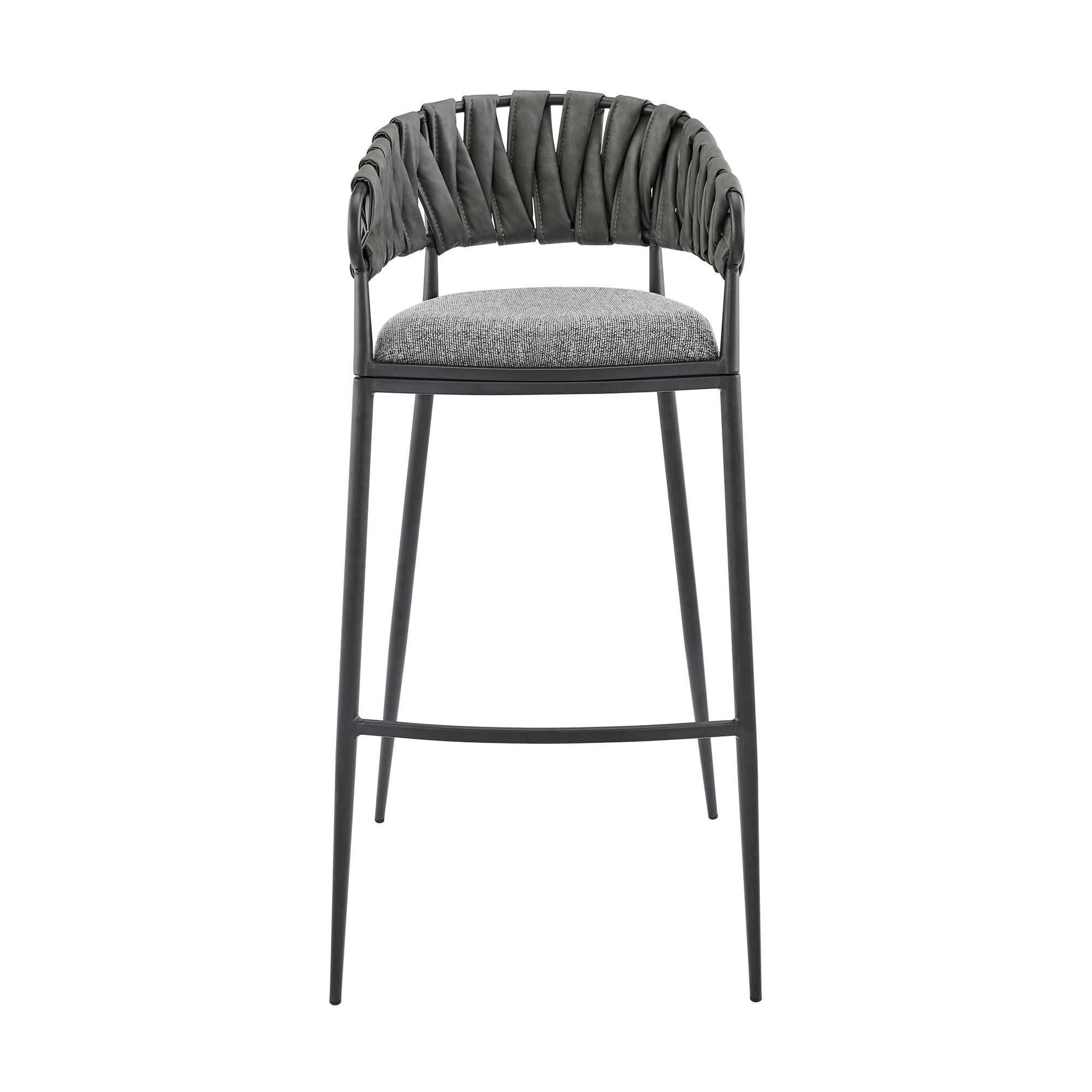 Vigona Bar Stool in Black Metal with Grey Fabric and Faux Leather By Armen Living - Image 3