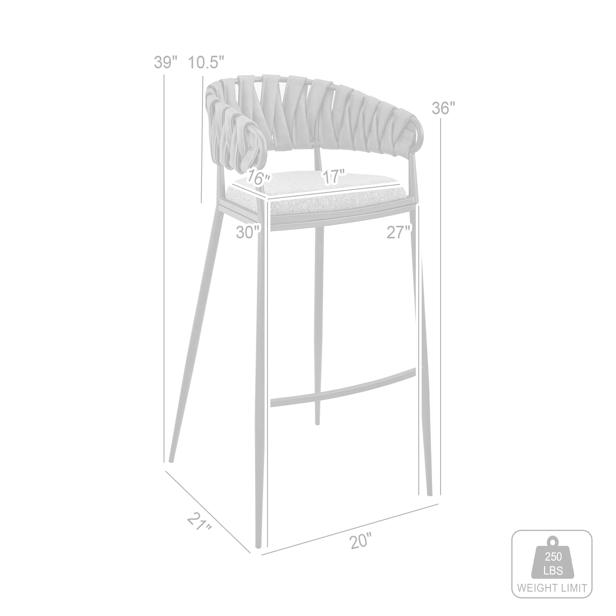 Vigona Bar Stool in Black Metal with Grey Fabric and Faux Leather By Armen Living - Image 9
