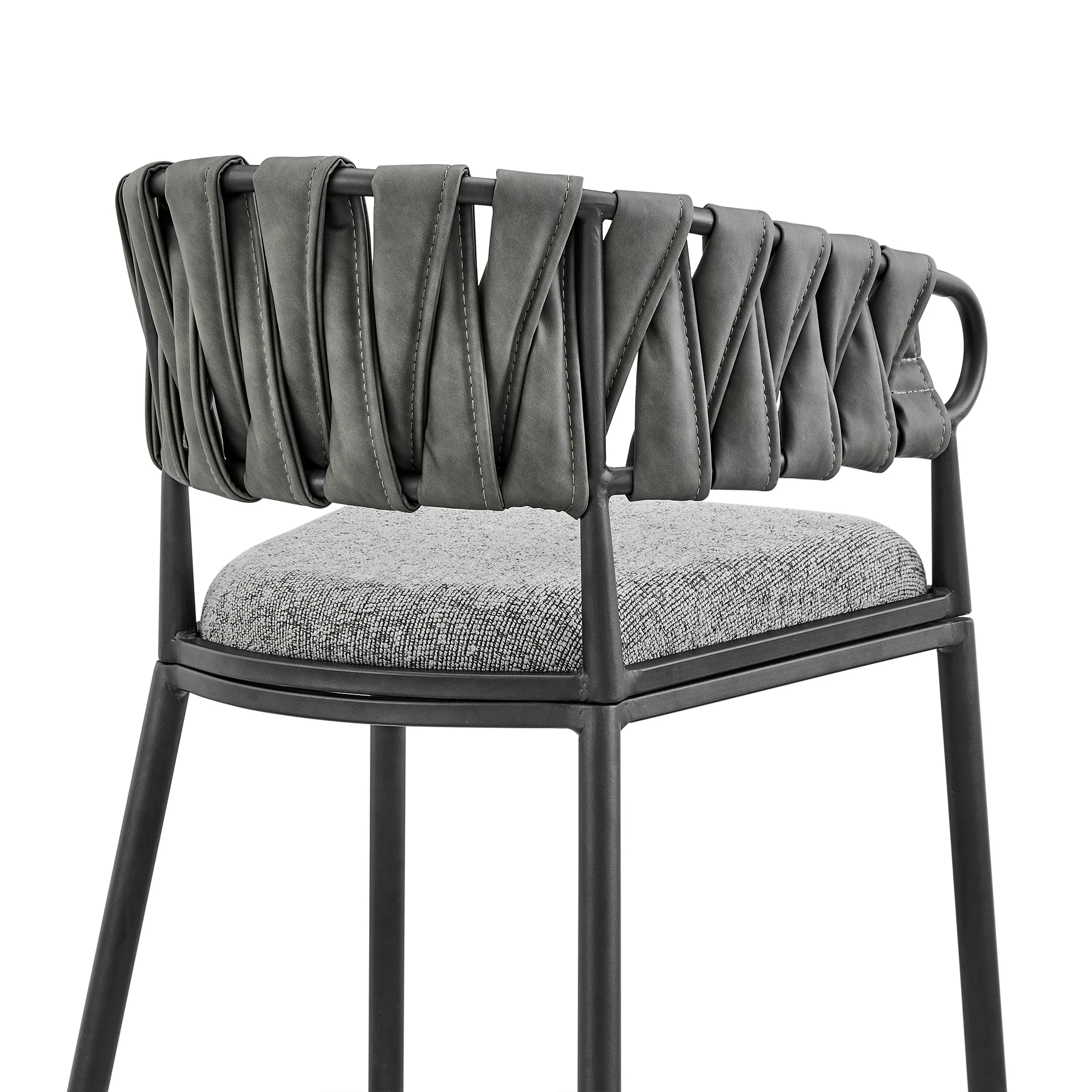 Vigona Counter Stool in Black Metal with Grey Fabric and Faux Leather By Armen Living - Image 10