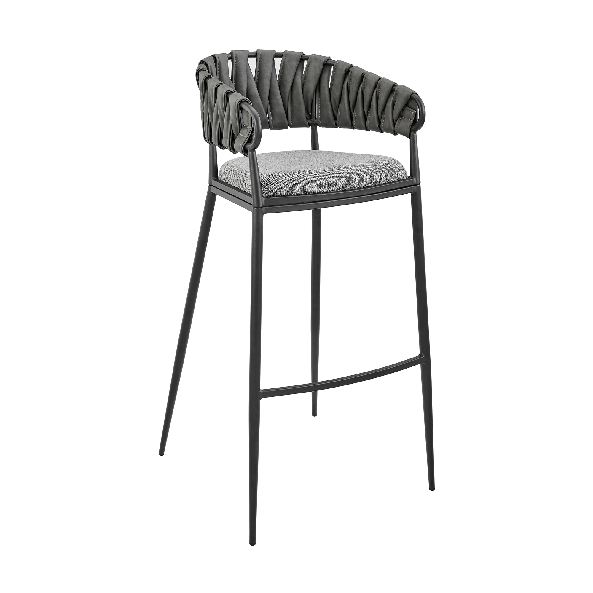 Vigona Counter Stool in Black Metal with Grey Fabric and Faux Leather By Armen Living - Image 2