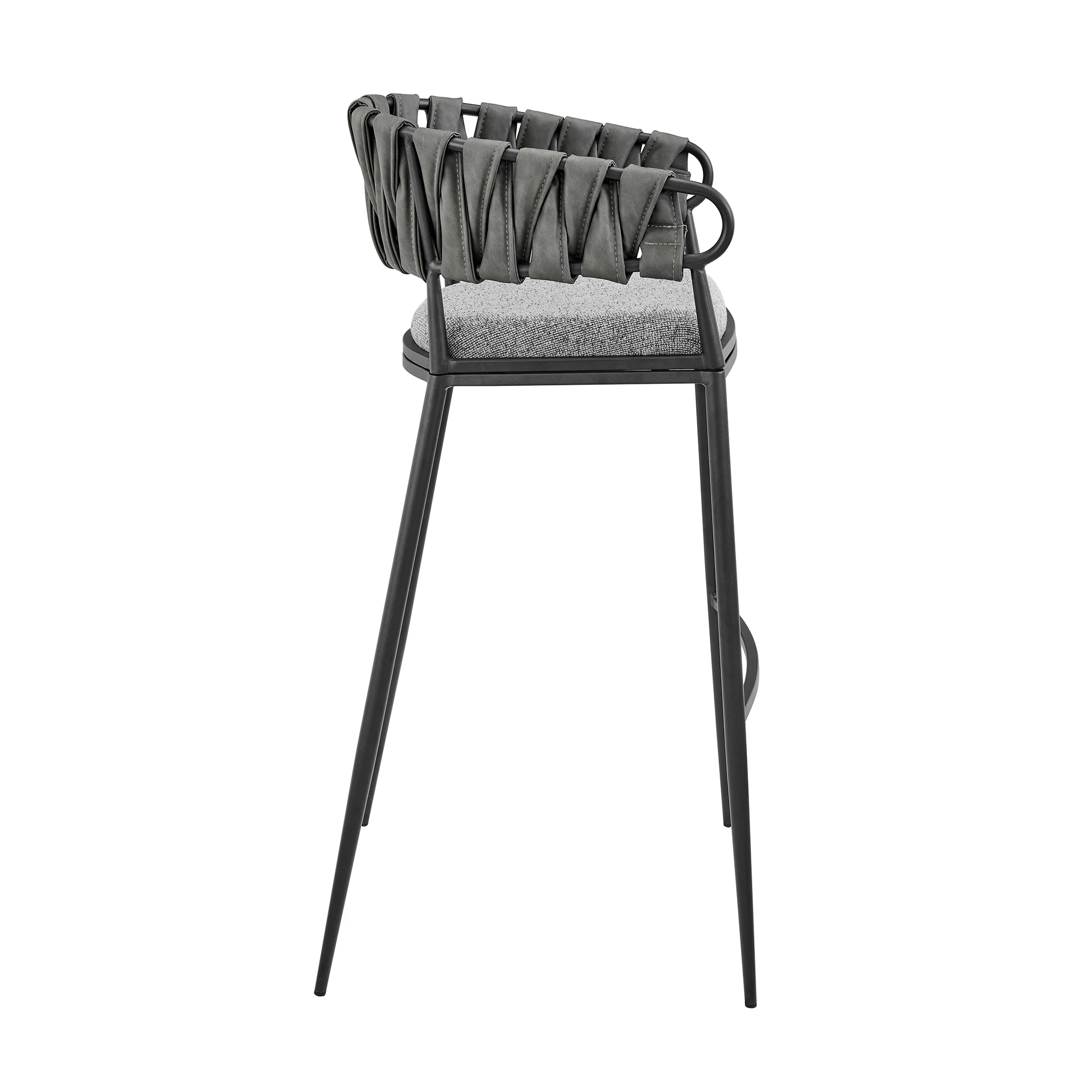 Vigona Counter Stool in Black Metal with Grey Fabric and Faux Leather By Armen Living - Image 4