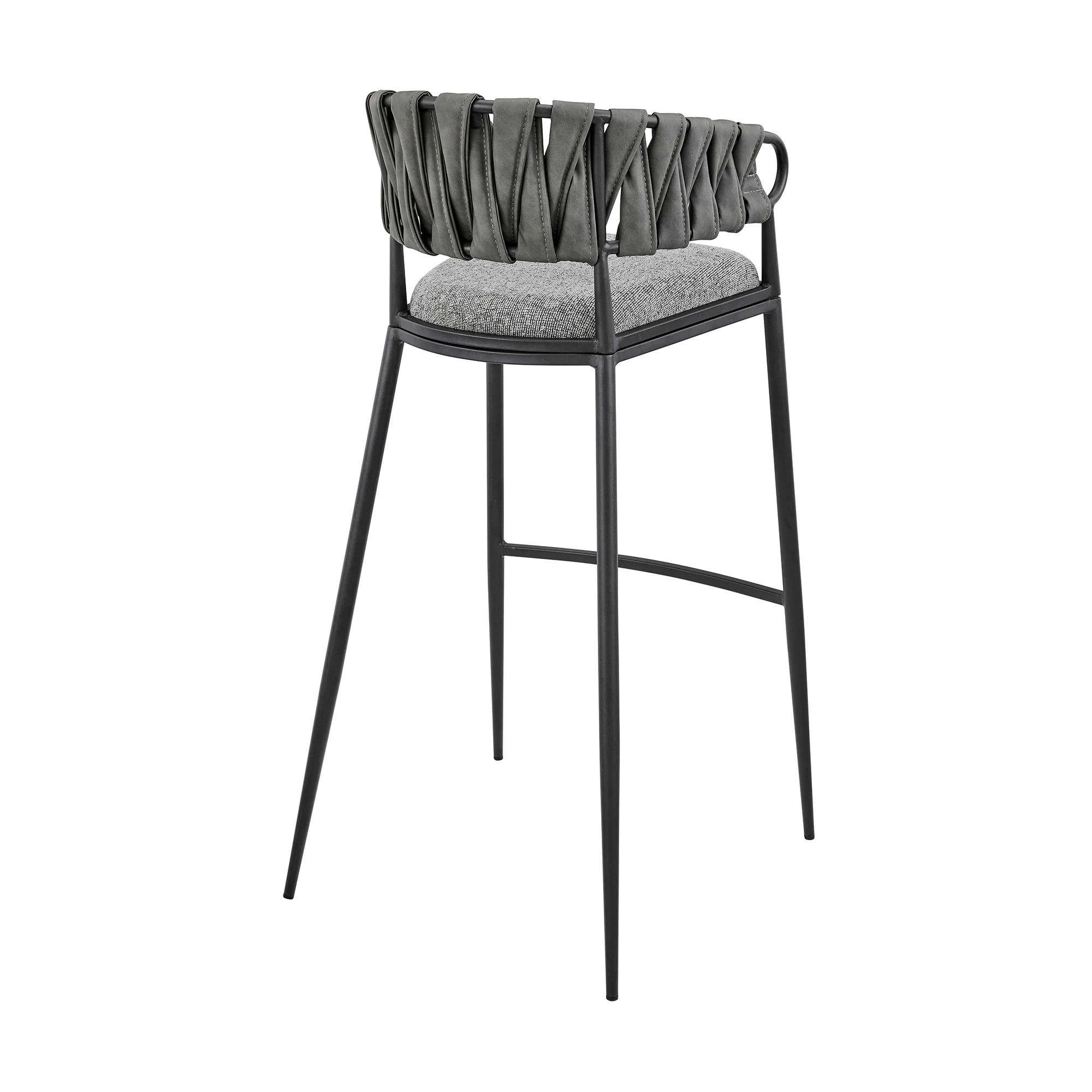 Vigona Counter Stool in Black Metal with Grey Fabric and Faux Leather By Armen Living - Image 5
