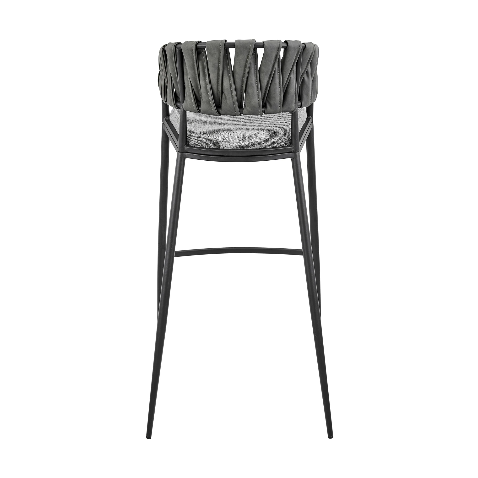 Vigona Counter Stool in Black Metal with Grey Fabric and Faux Leather By Armen Living - Image 6
