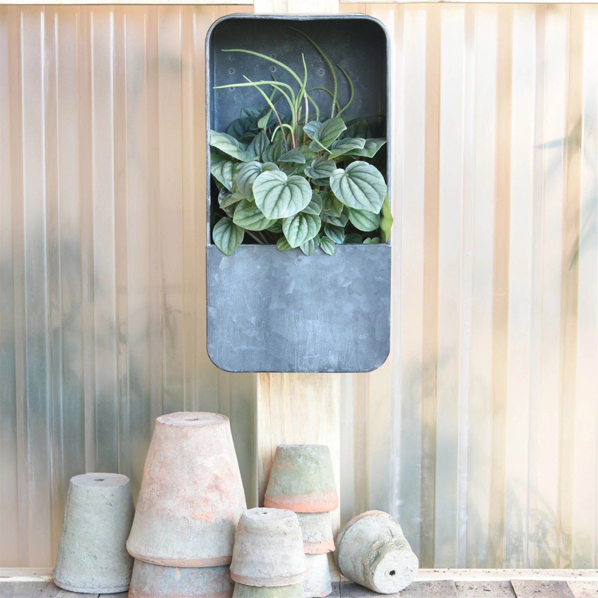 Vinca Wall Planter, Galvanized - Small Rect Set Of 3 By HomArt - Image 4