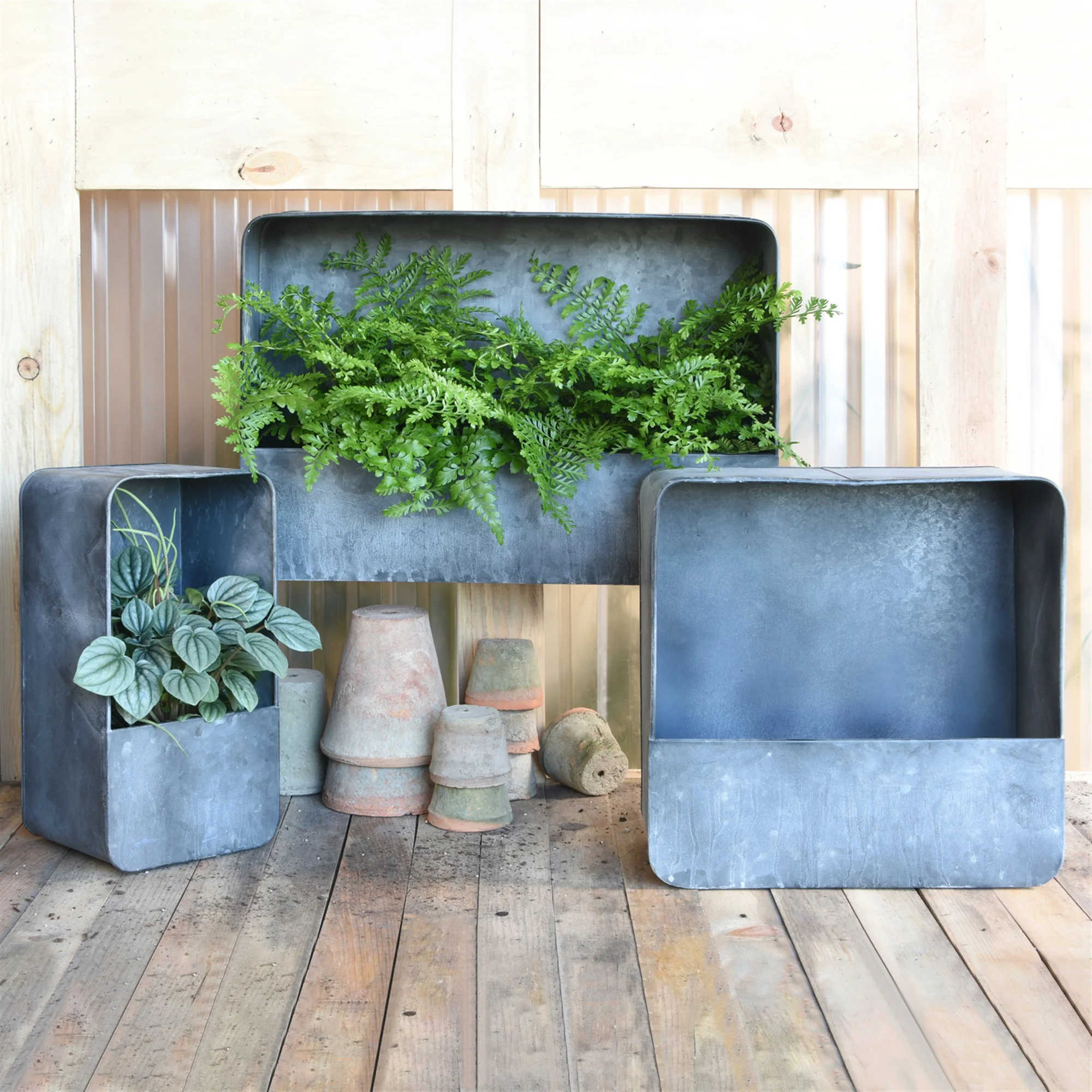 Vinca Wall Planter, Galvanized - Small Rect Set Of 3 By HomArt - Image 5