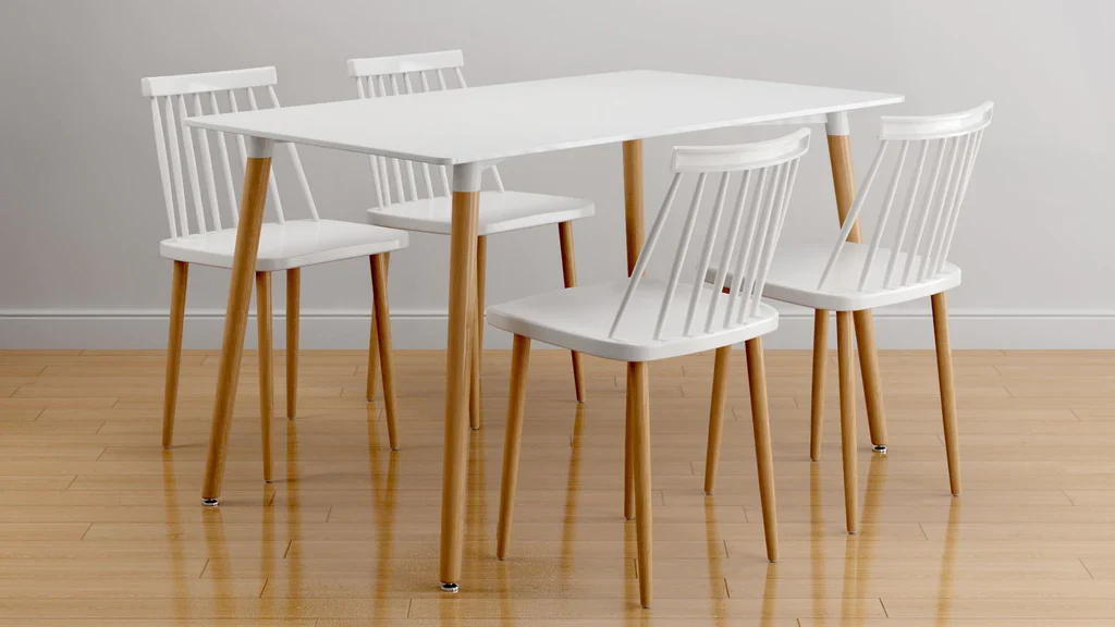 Vincent White Dining 5 Pc Set Spindle Chairs By Modholic - Image 2