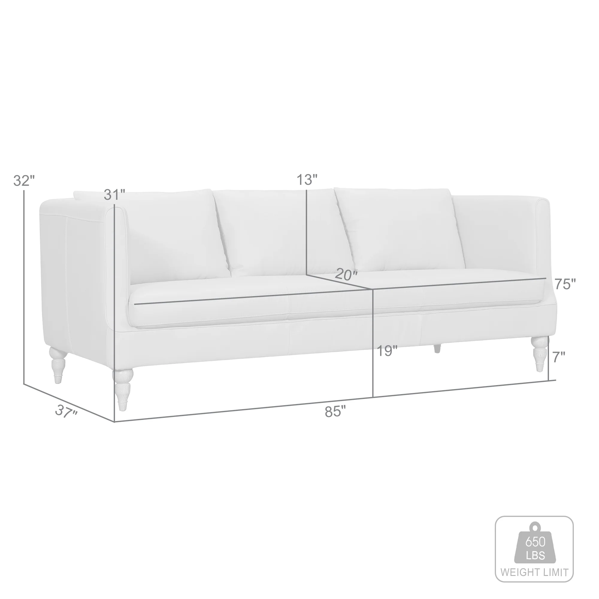 Vincenza 85" Dove Gray Leather Sofa By Armen Living - Image 8