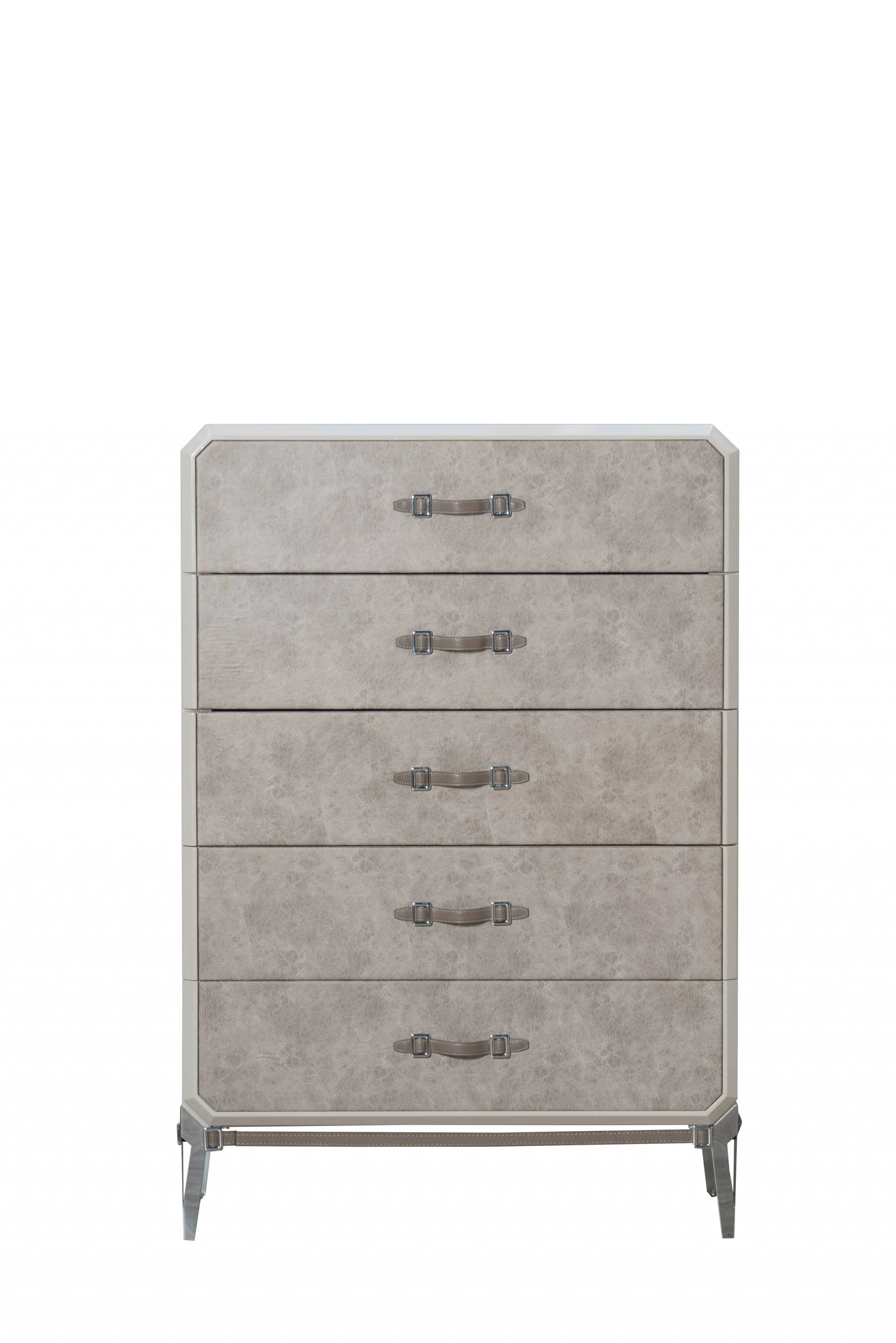 Vintage Beige Pu Wood Upholstered Front Metal Leg Veneer Melamine Chest By Homeroots - Image 2