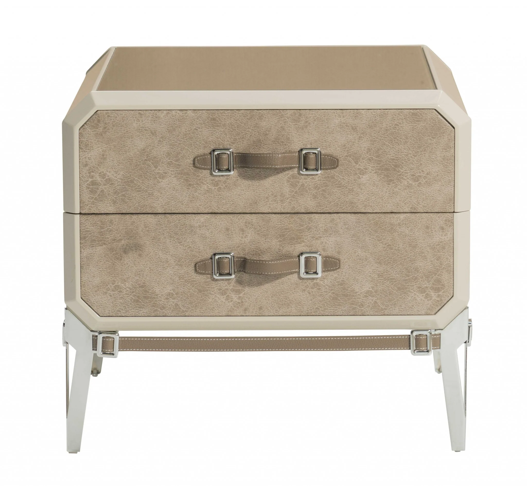 Vintage Beige Pu Wood Upholstered Front Metal Leg Veneer Melamine Nightstand By Homeroots - Image 2