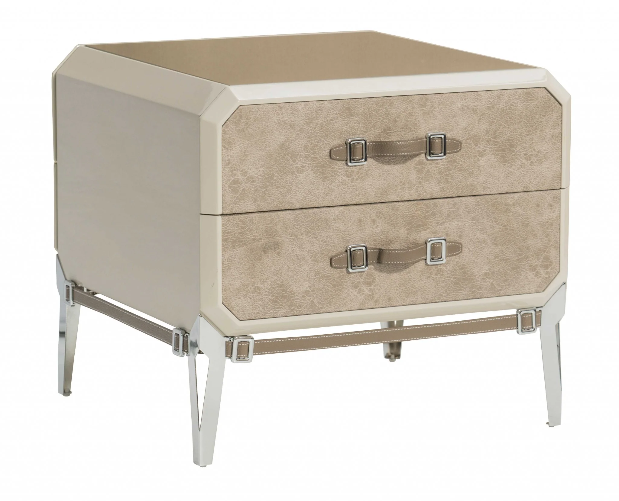 Vintage Beige Pu Wood Upholstered Front Metal Leg Veneer Melamine Nightstand By Homeroots - Image 3