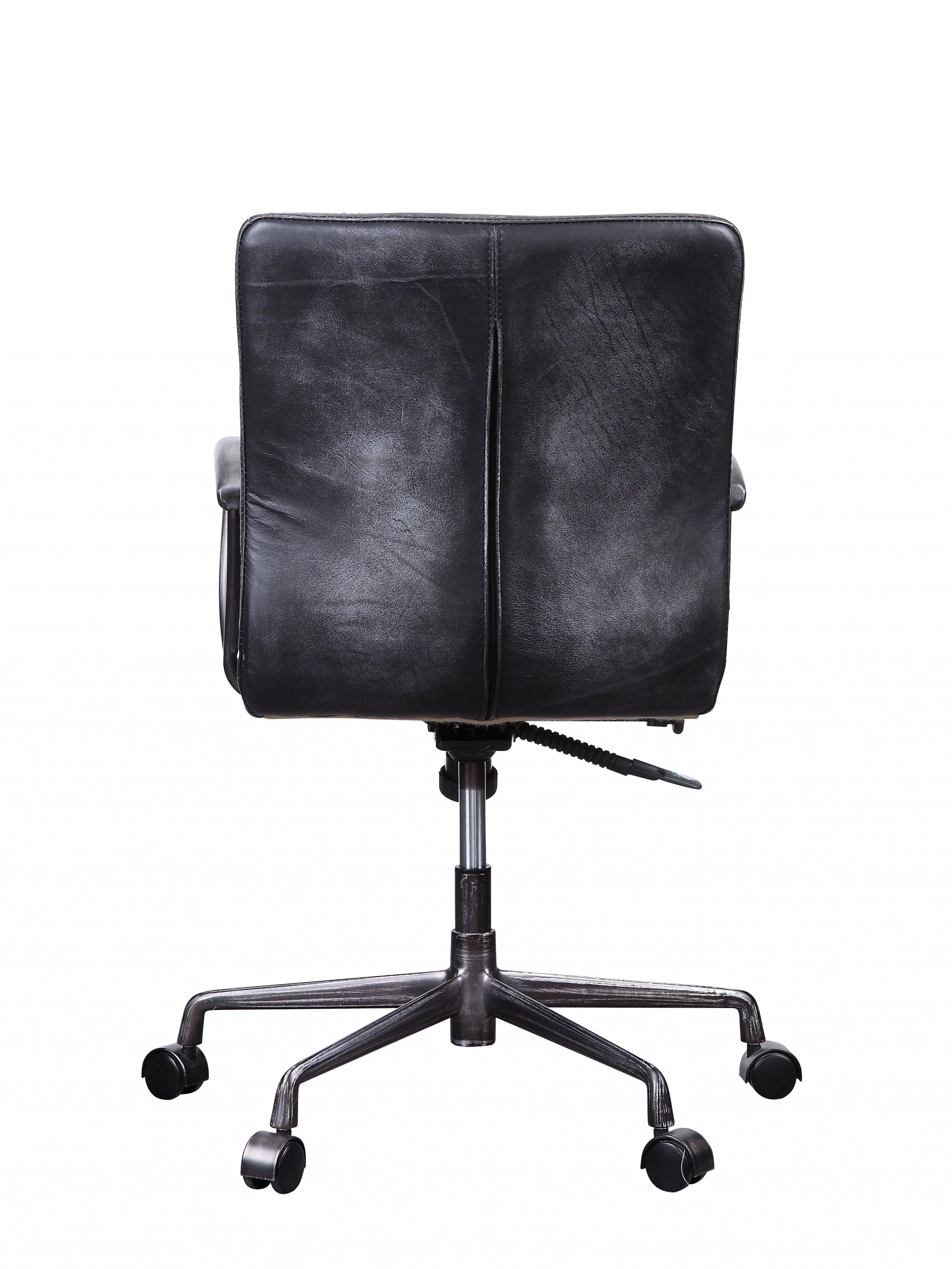 Vintage Black Top Grain Leather Aluminum Metal Upholstered (Seat) Casters Engineered Wood Executive Office Chair By Homeroots - Image 2