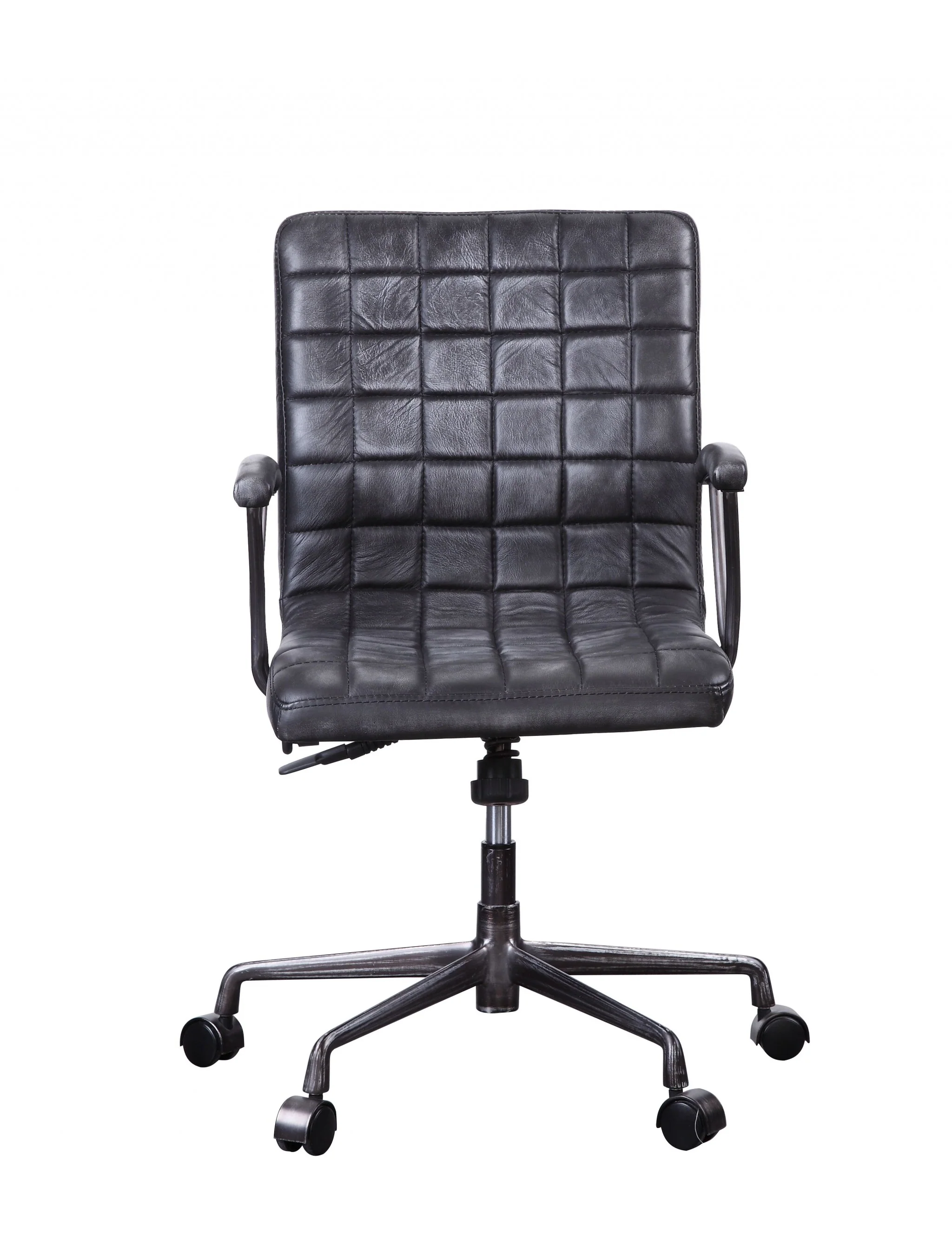 Vintage Black Top Grain Leather Aluminum Metal Upholstered (Seat) Casters Engineered Wood Executive Office Chair By Homeroots - Image 3