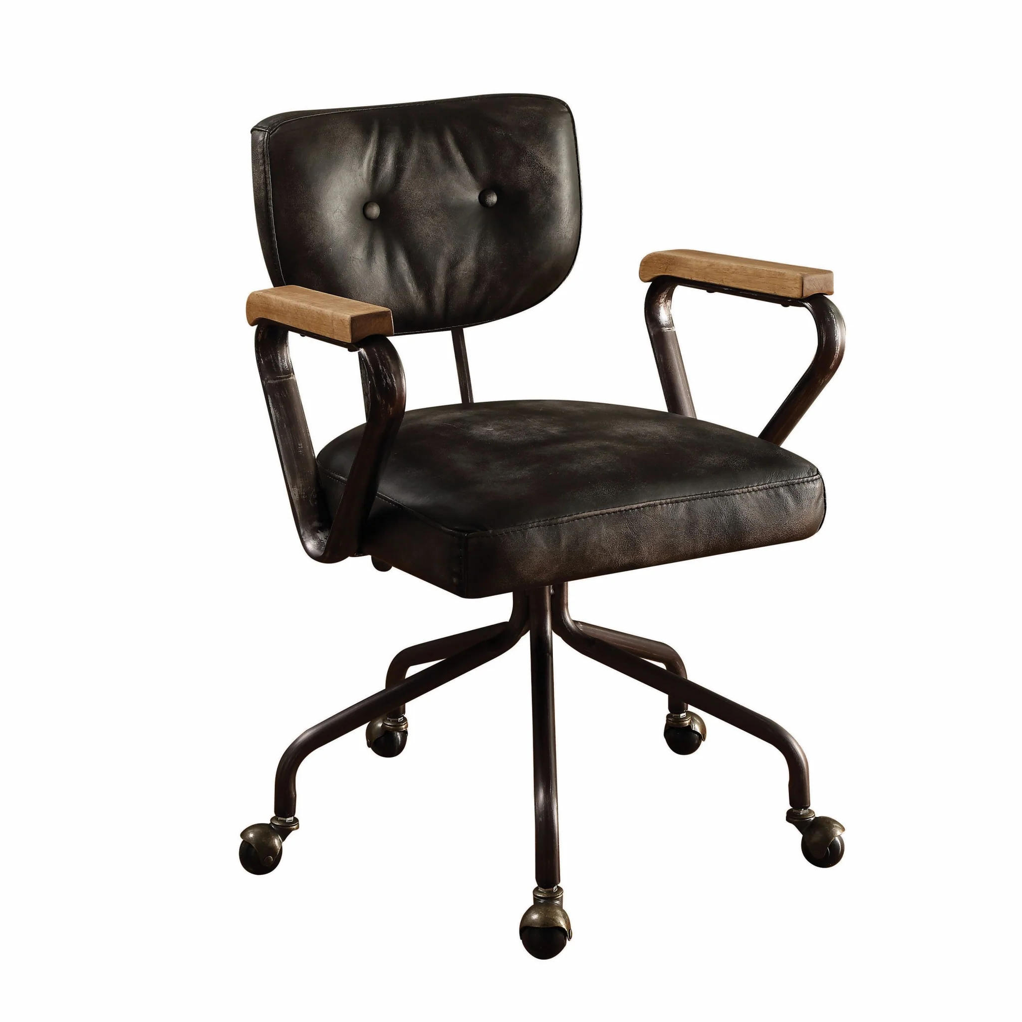 Vintage Black Top Grain Leather Office Chair By Homeroots - Image 2