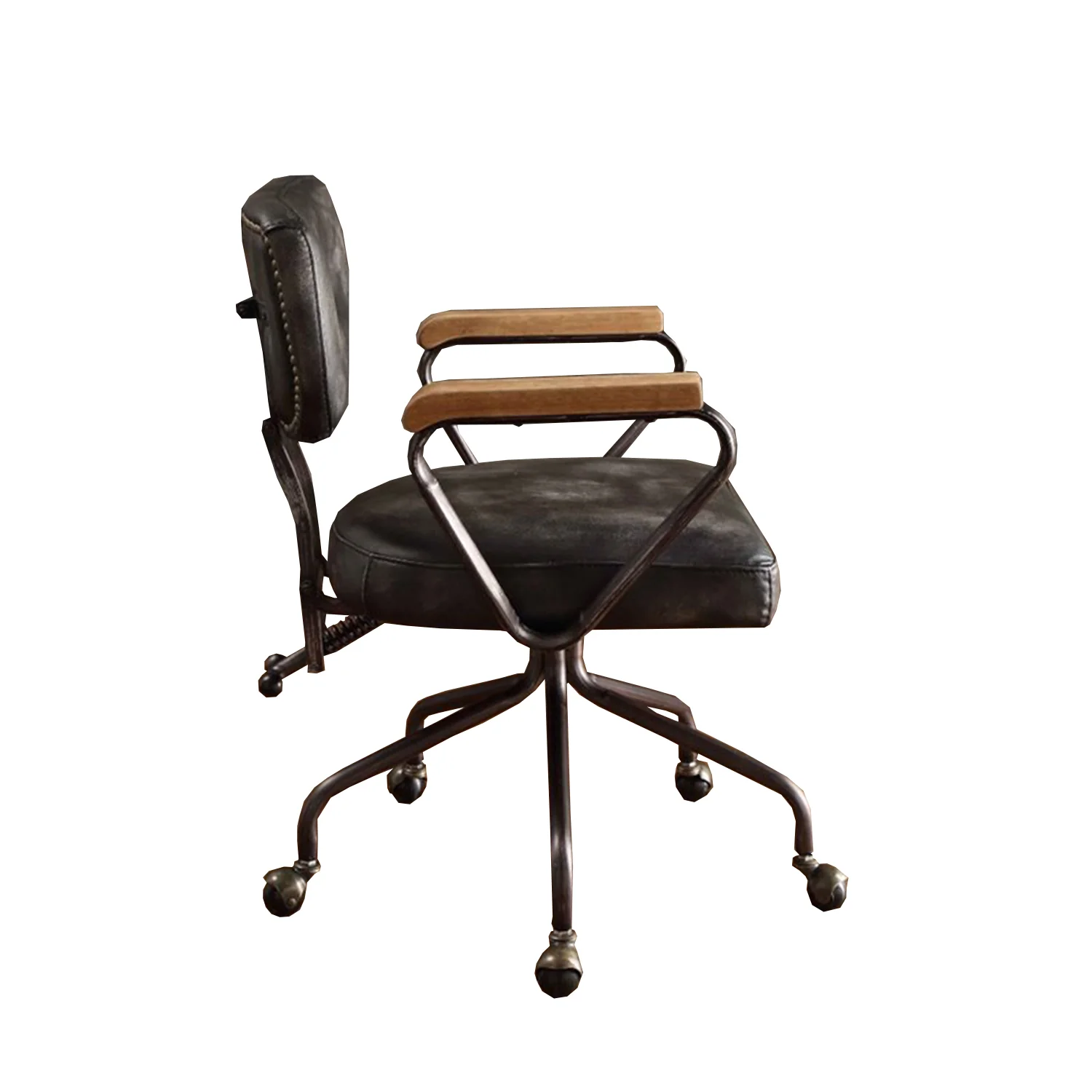 Vintage Black Top Grain Leather Office Chair By Homeroots - Image 3
