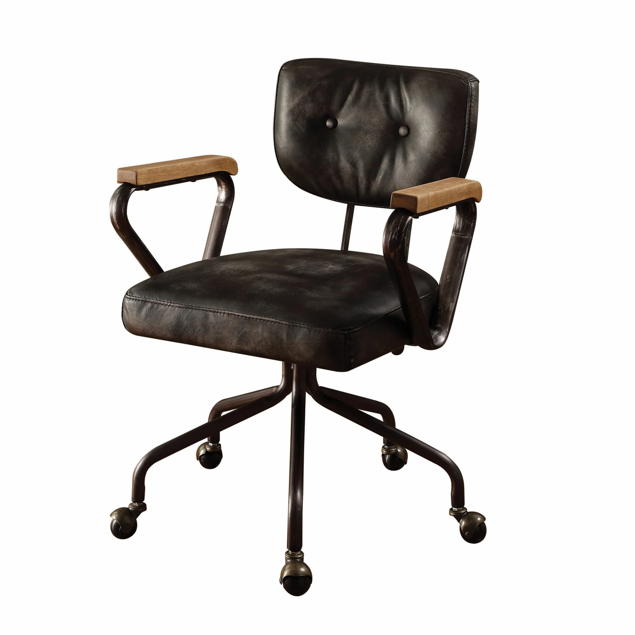 Vintage Black Top Grain Leather Office Chair By Homeroots - Image 4