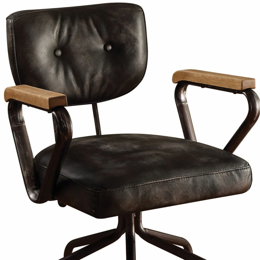 Vintage Black Top Grain Leather Office Chair By Homeroots - Image 5