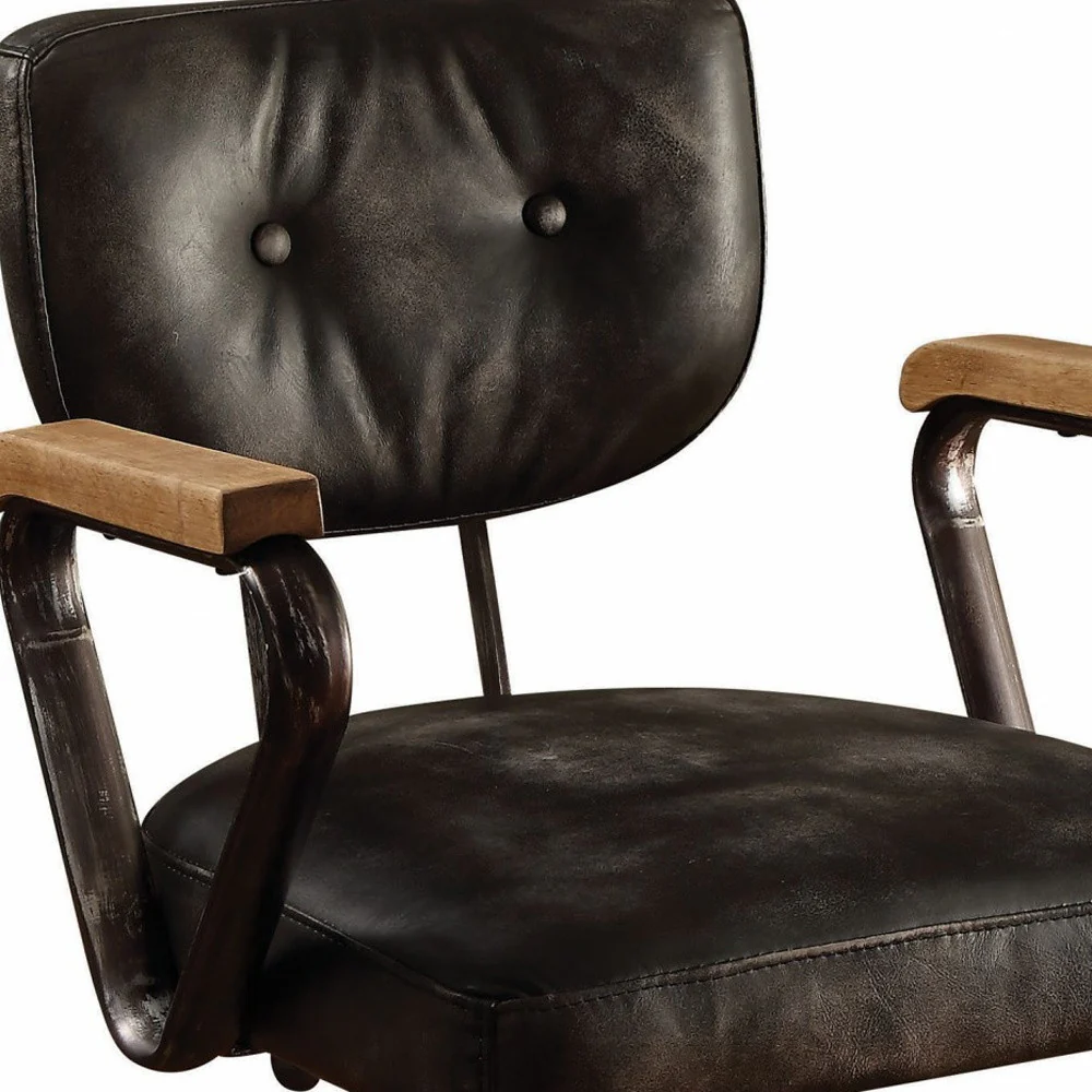 Vintage Black Top Grain Leather Office Chair By Homeroots - Image 6
