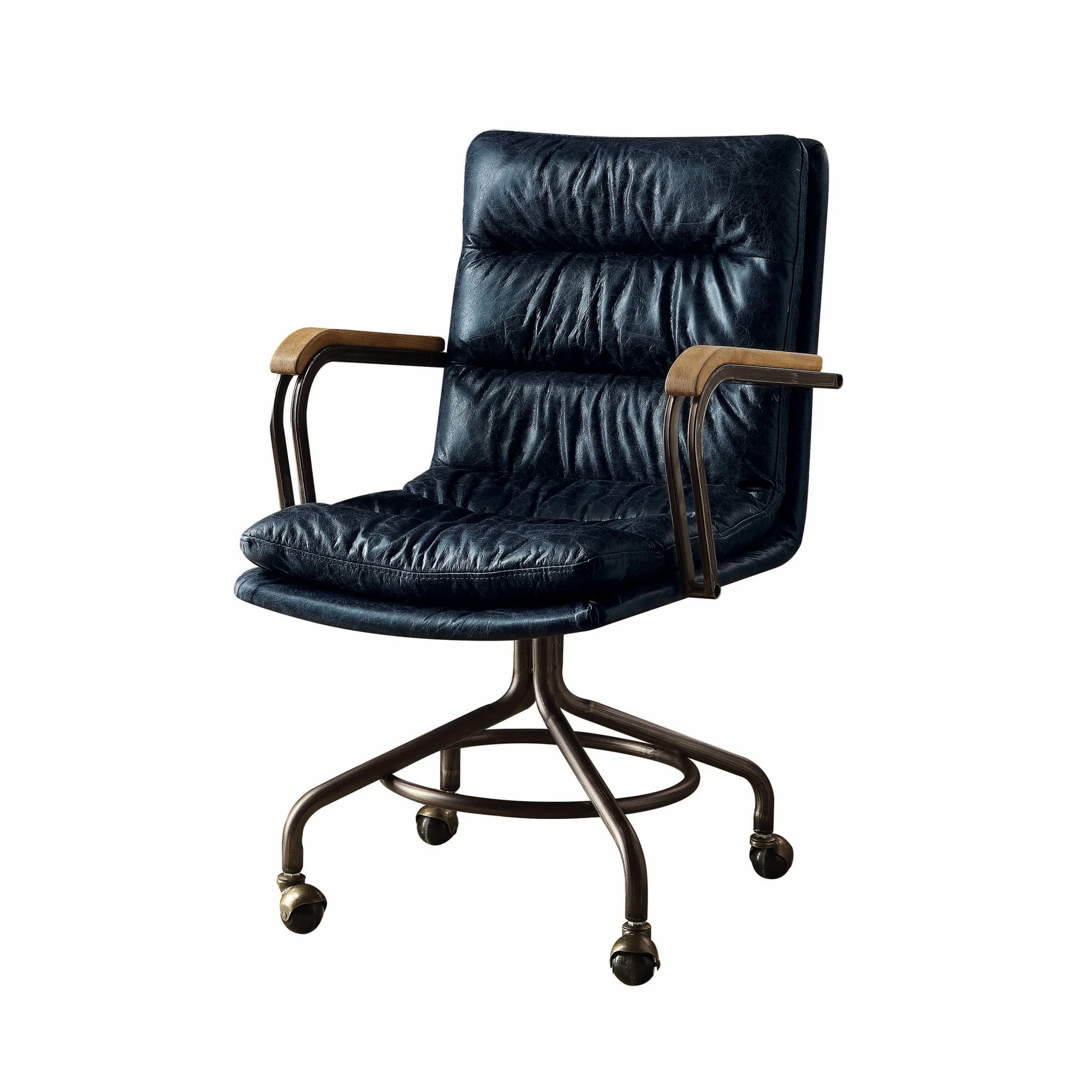 Vintage Blue Top Grain Leather Office Chair By Homeroots - Image 2