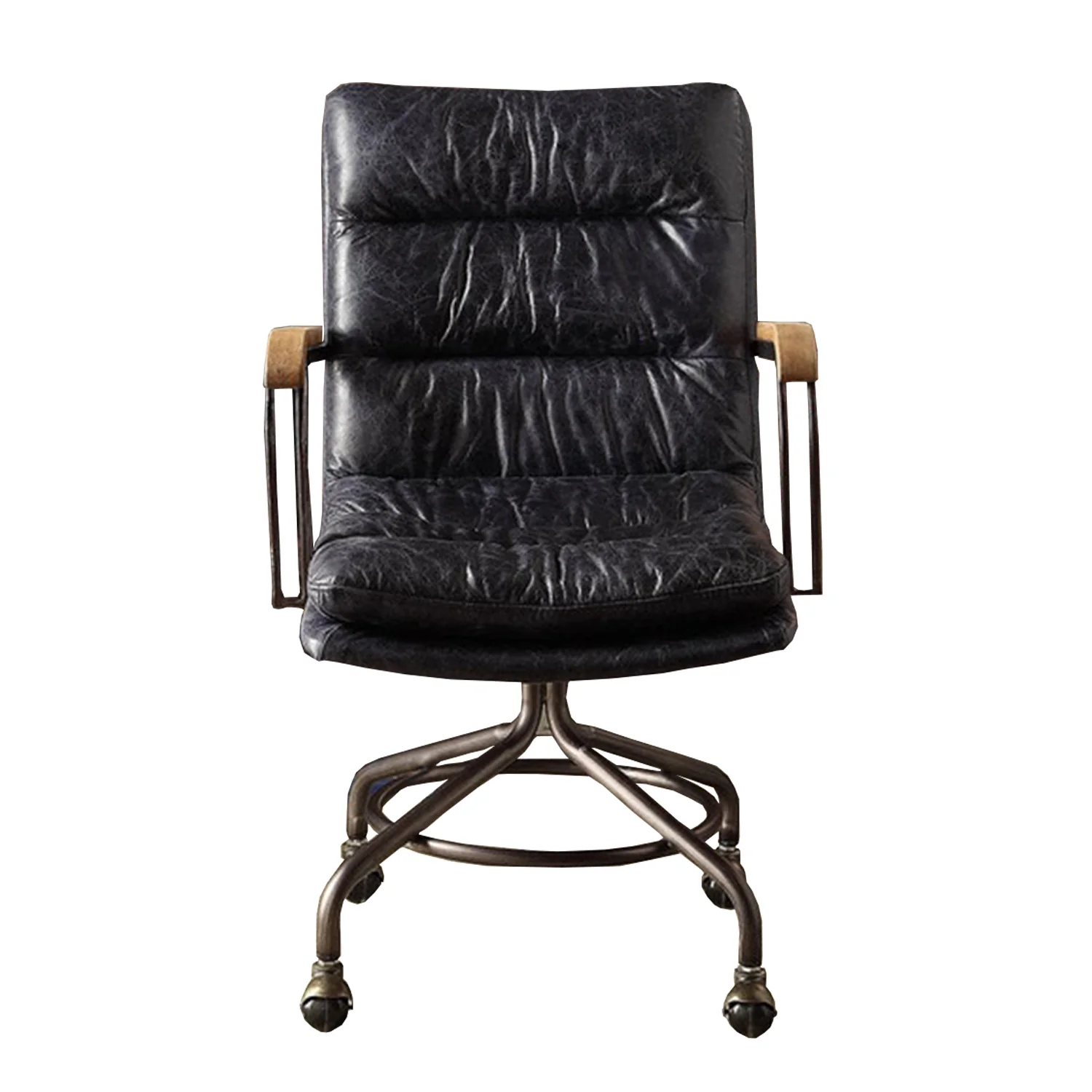 Vintage Blue Top Grain Leather Office Chair By Homeroots - Image 3