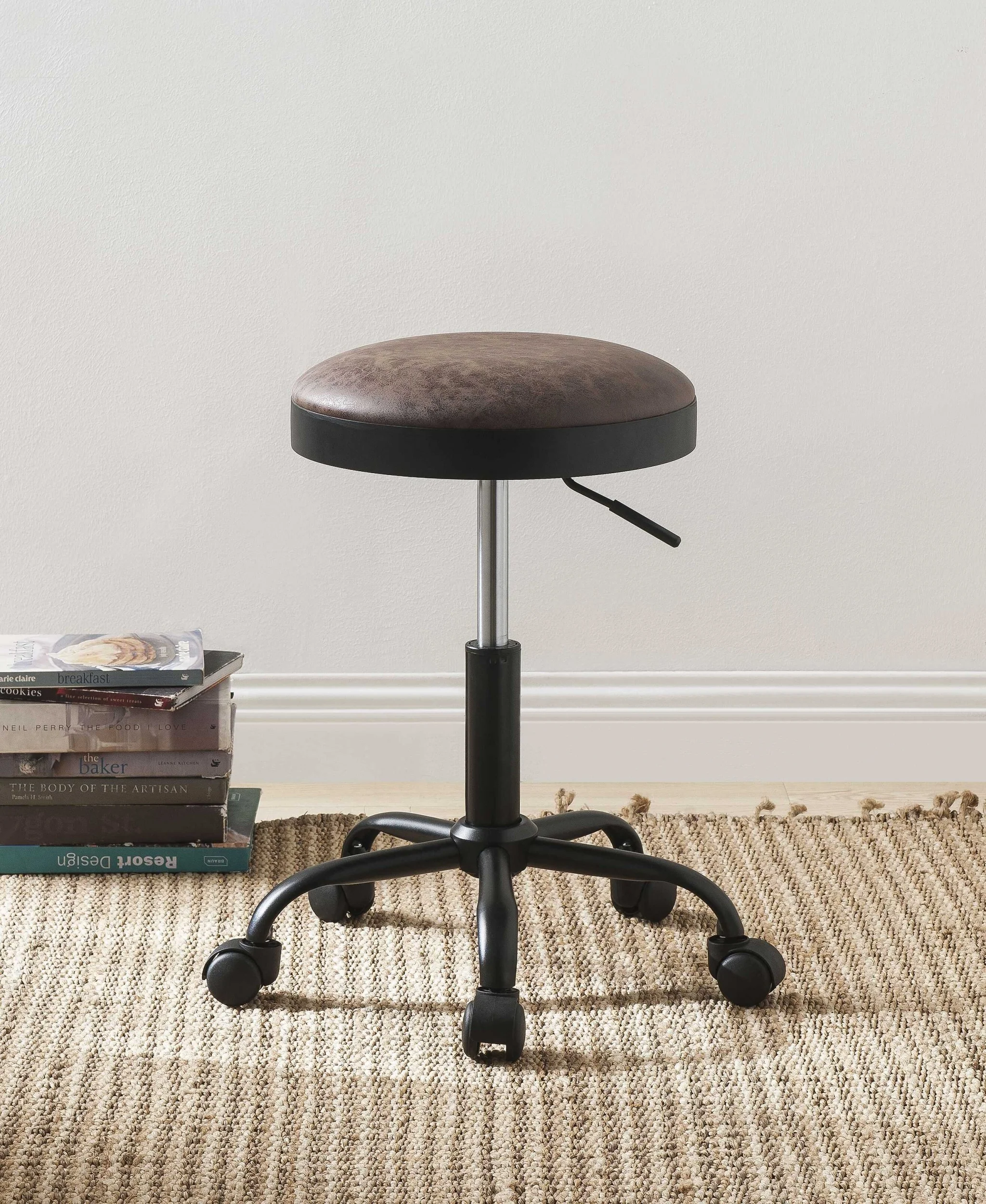 Vintage Caramel Upholstered Adjustable Set Of 2 Stools By Homeroots - Image 5