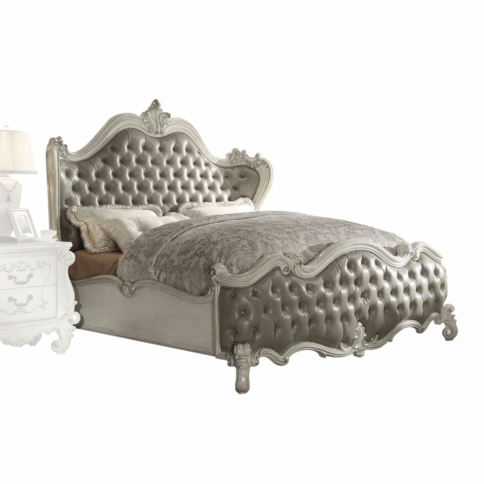 Vintage Gray Pu Bone White Wood Poly Resin Upholstery California King Bed By Homeroots - Image 2