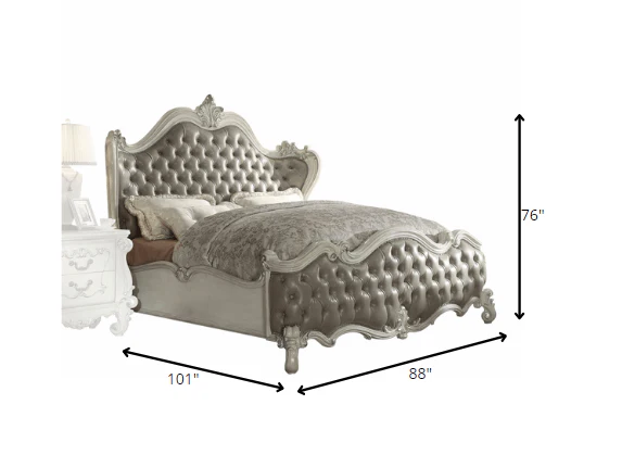 Vintage Gray Pu Bone White Wood Poly Resin Upholstery California King Bed By Homeroots - Image 3