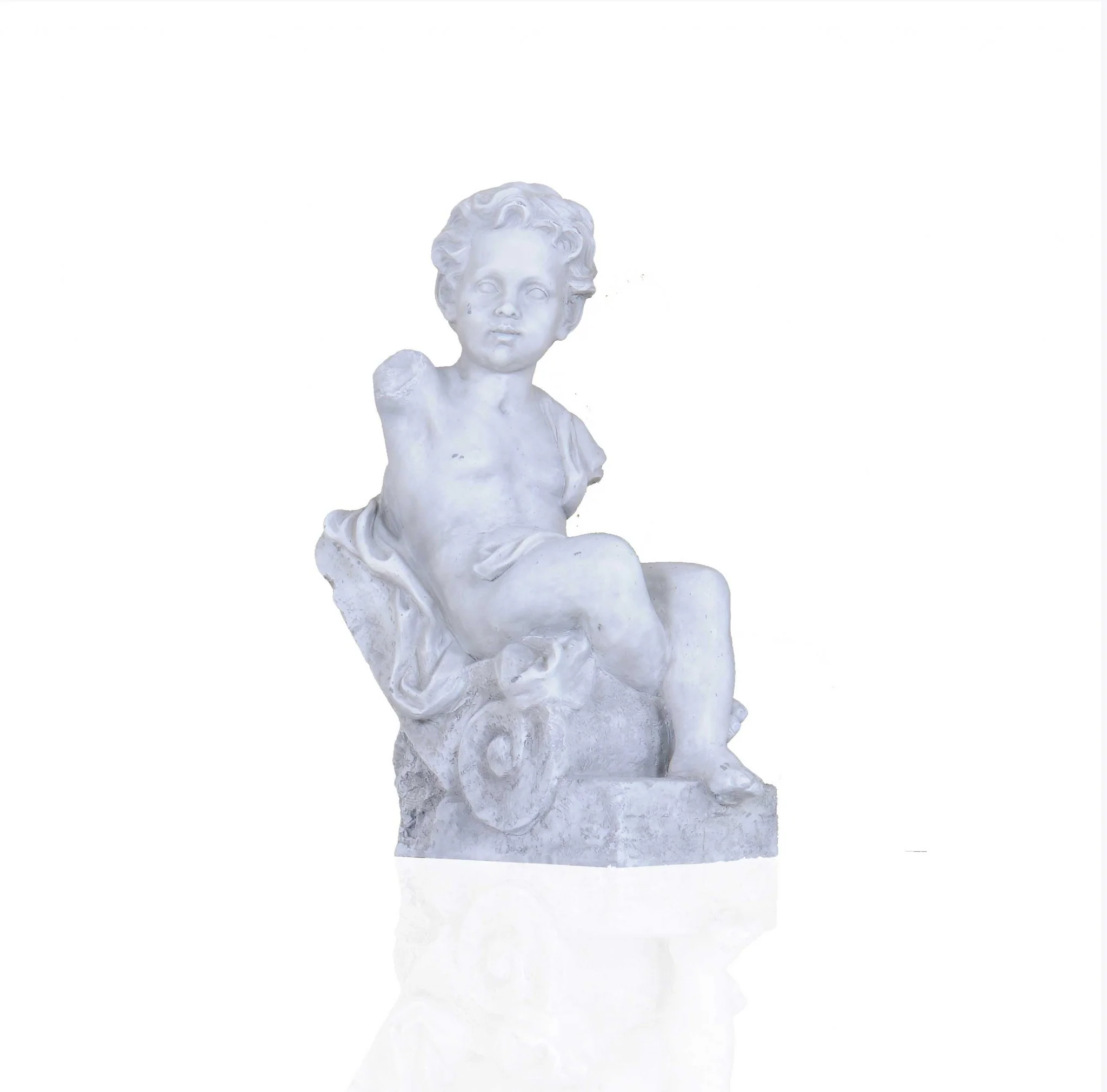 Vintage Look Off White Boy Sitting Statue By Homeroots - Image 3