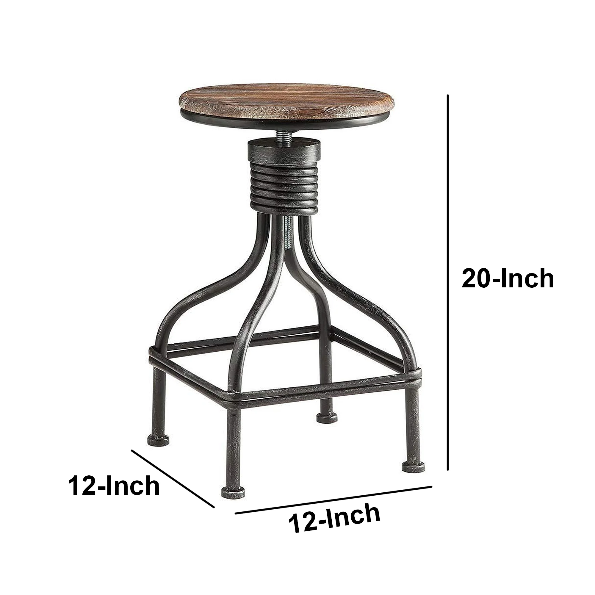 Vintage Metal Frame Swivel Counter Bar Stool With Round Padded Seat, Brown And Gray By Benzara - Image 2