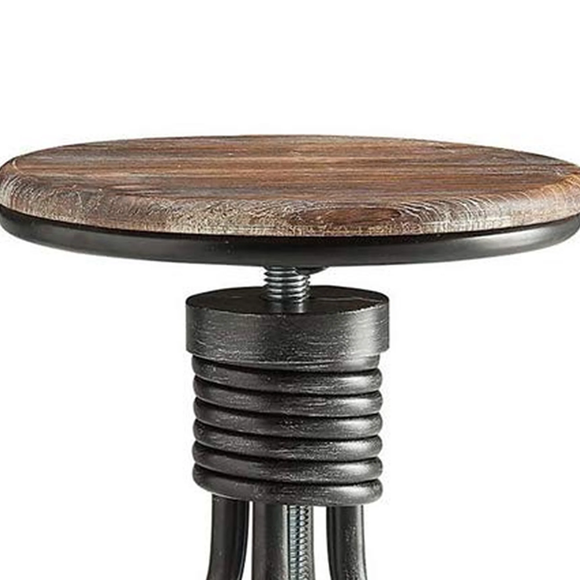 Vintage Metal Frame Swivel Counter Bar Stool With Round Padded Seat, Brown And Gray By Benzara - Image 3