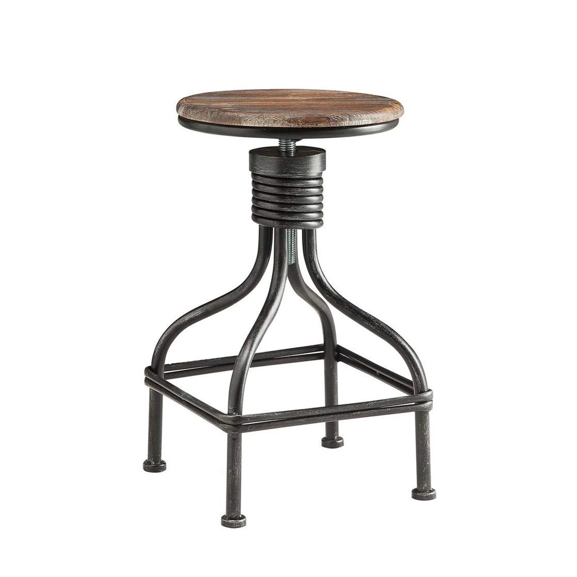 Vintage Metal Frame Swivel Counter Bar Stool With Round Padded Seat, Brown And Gray By Benzara - Image 5