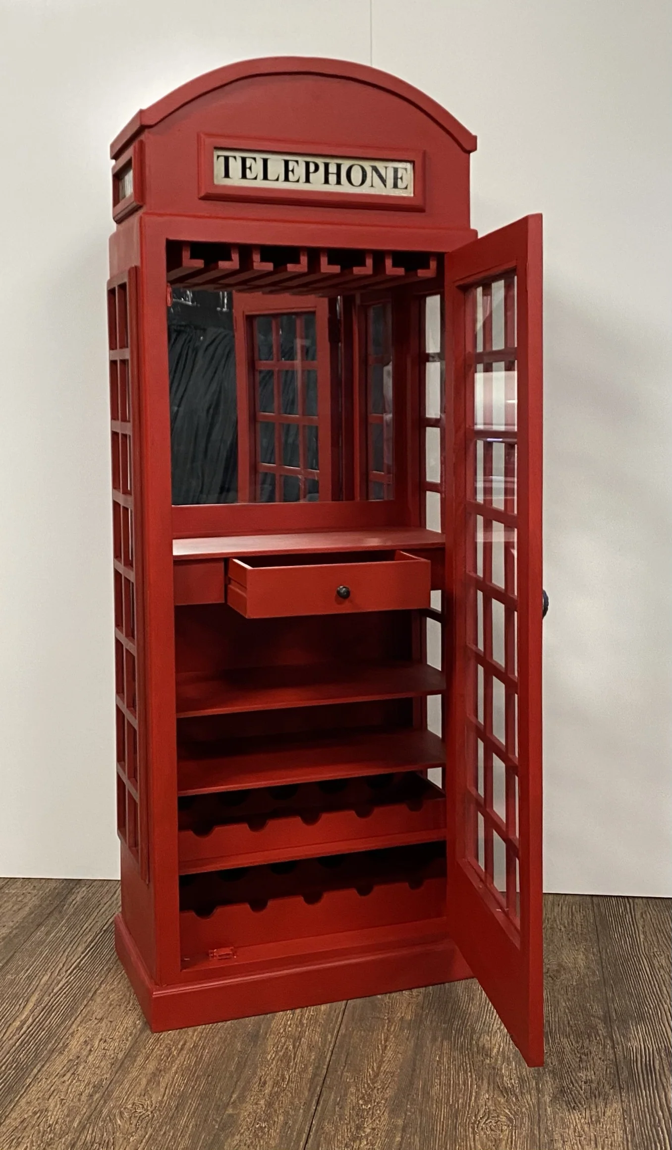 Vintage Red Wooden Phone Booth Bar Cabinet By Homeroots - Image 3