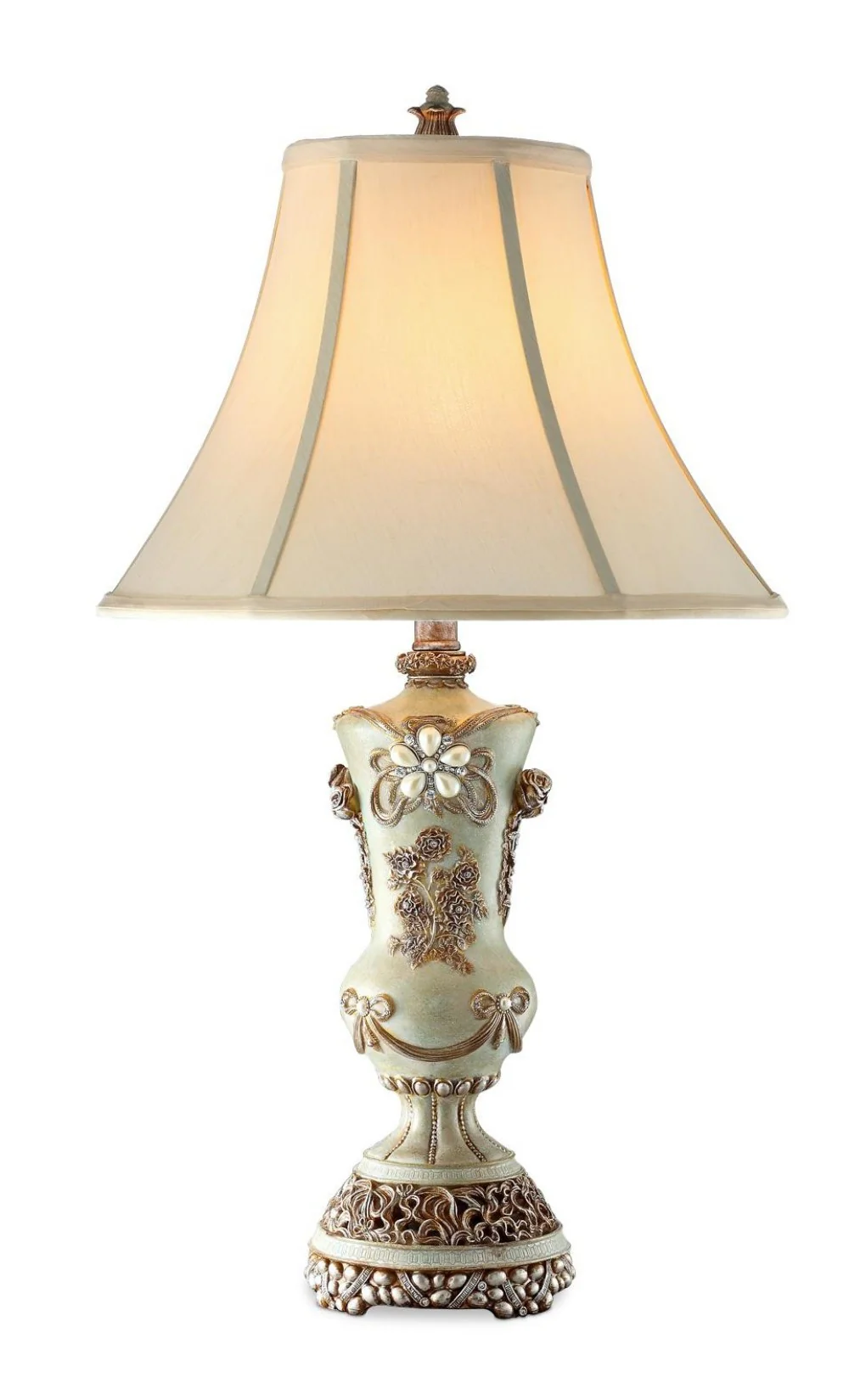 Vintage Silver Table Lamp with Rose Accents By Homeroots - Image 2