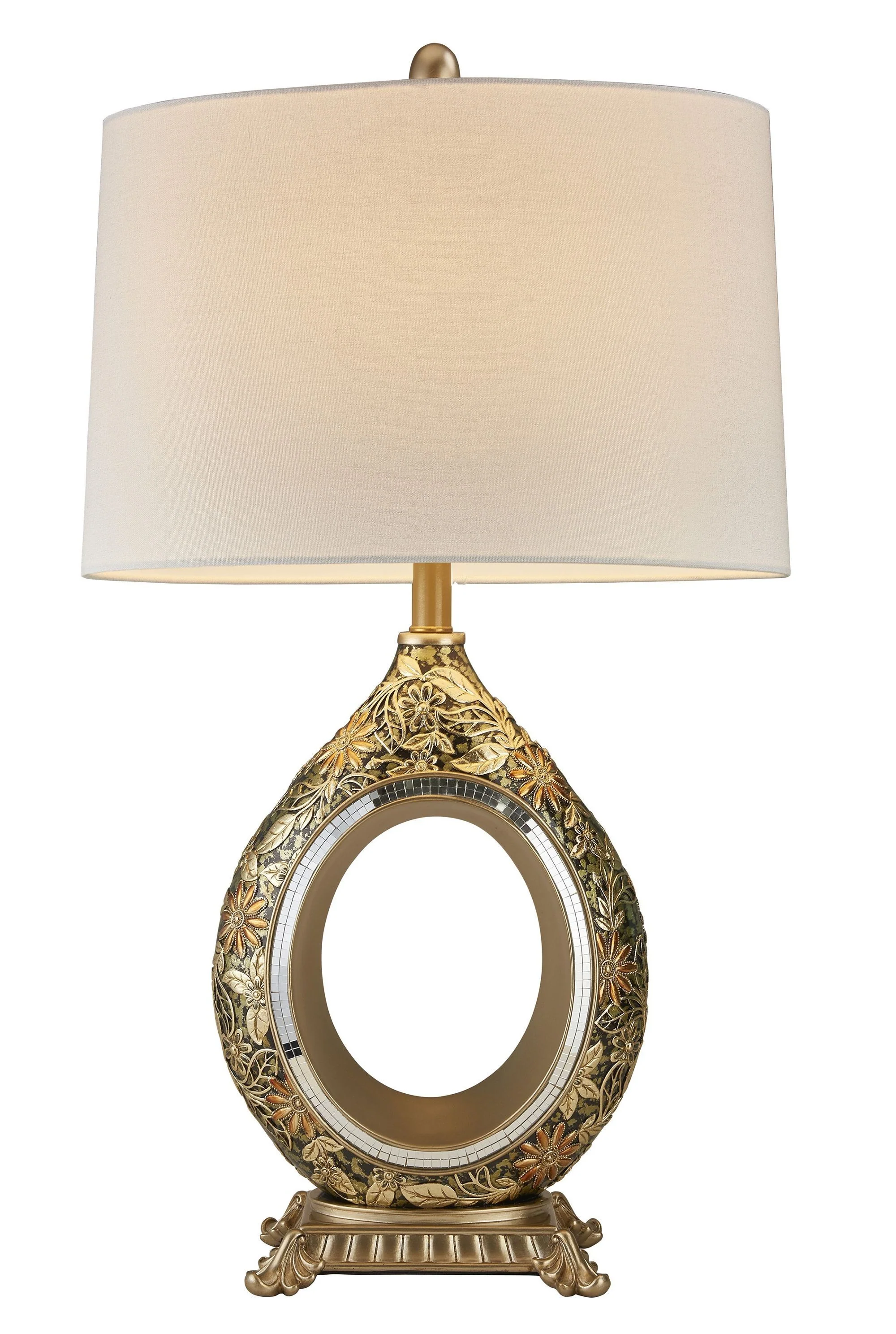 Vintage Silver with Gold Flowers Table Lamp By Homeroots - Image 3