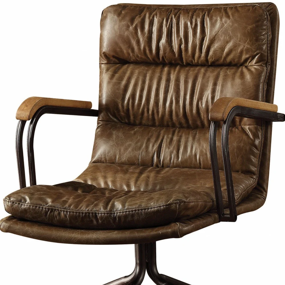 Vintage Whiskey Top Grain Leather Office Chair By Homeroots - Image 5