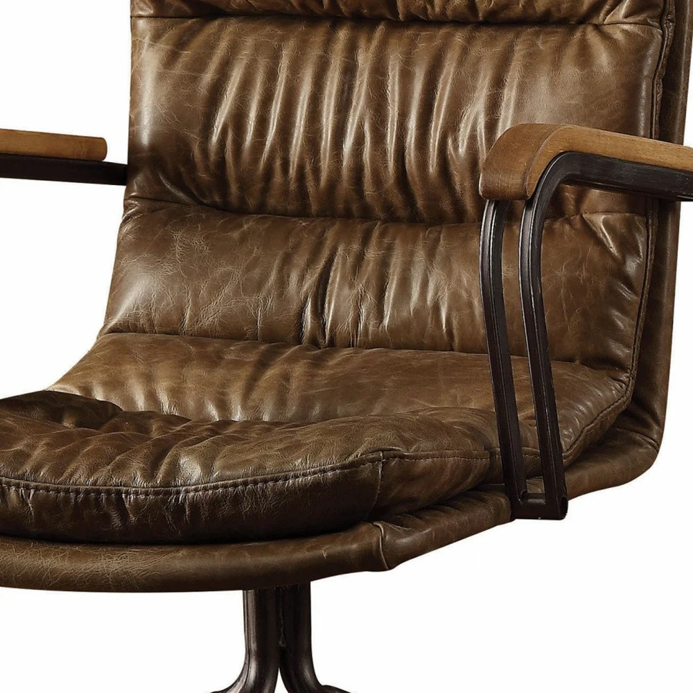 Vintage Whiskey Top Grain Leather Office Chair By Homeroots - Image 6