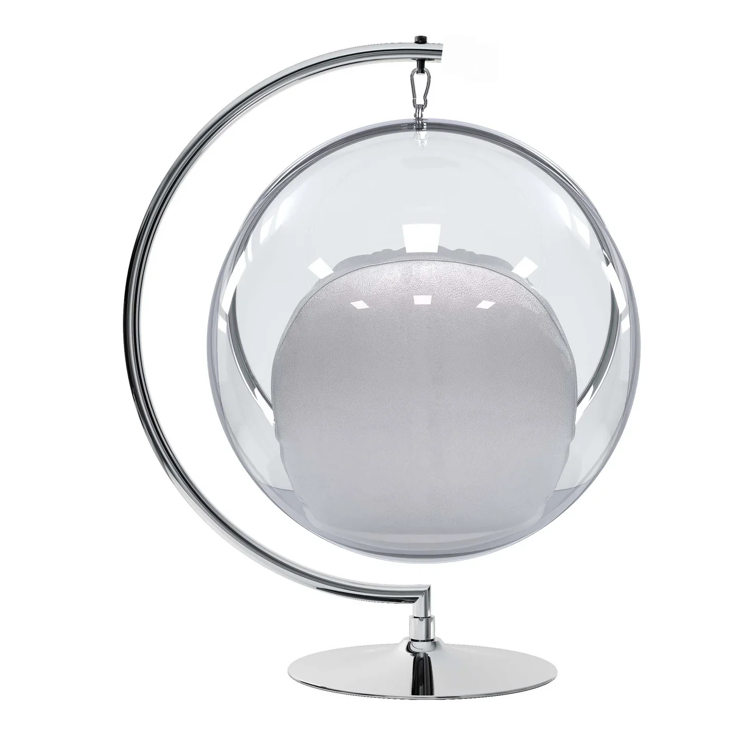Vinyl and Steel Hanging Bubble Chair with Stand, Silver, By World Modern Design - Image 3