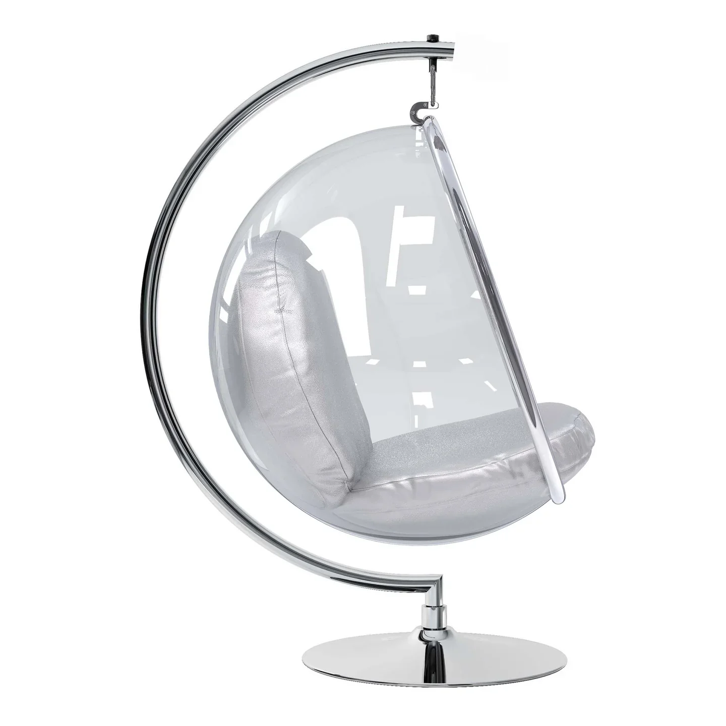 Vinyl and Steel Hanging Bubble Chair with Stand, Silver, By World Modern Design - Image 4