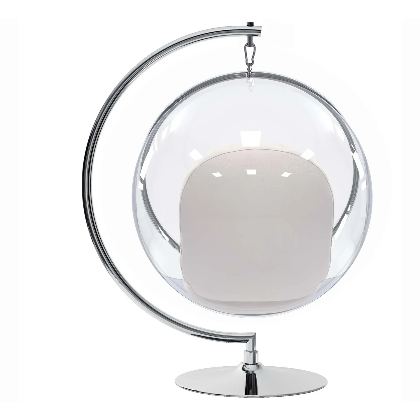 Vinyl and Steel Hanging Bubble Chair with Stand, White, Pillow Style-1 By World Modern Design - Image 3