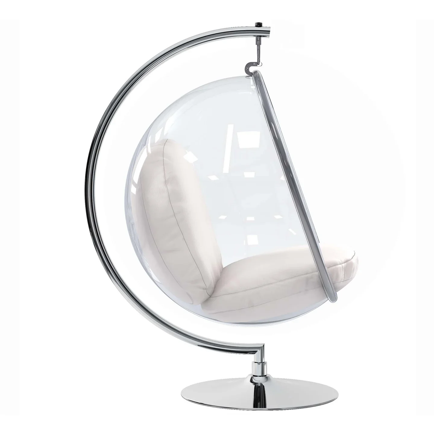 Vinyl and Steel Hanging Bubble Chair with Stand, White, Pillow Style-1 By World Modern Design - Image 4